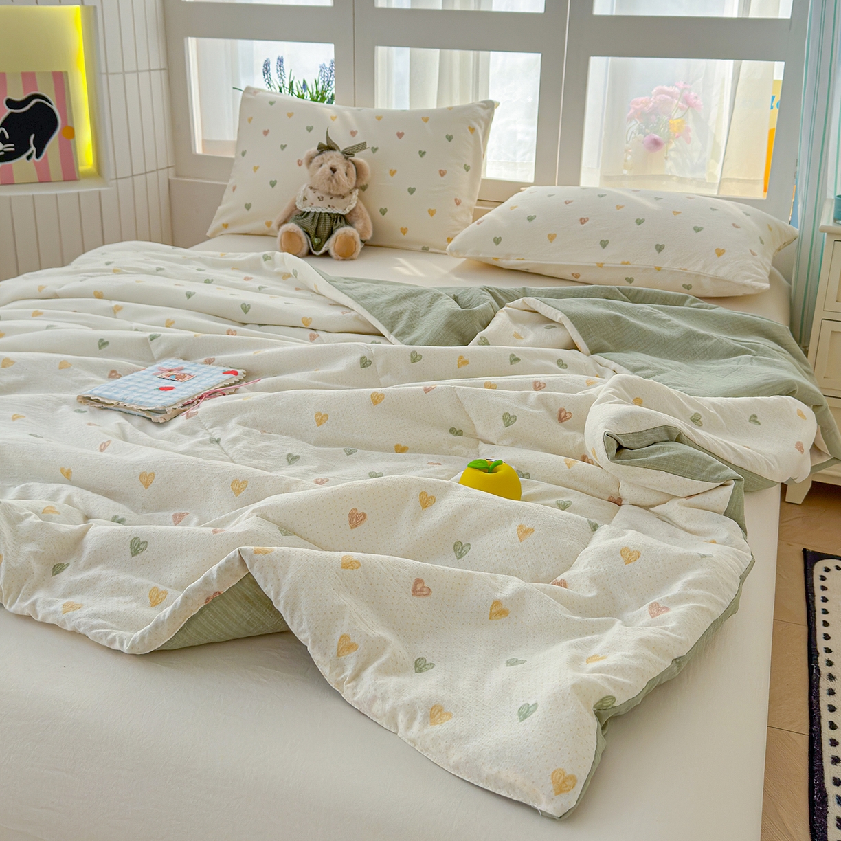 91家纺网 家纺一手货源 找家纺 弗苓家纺 2026新款A类云感有氧双层纱夏被夏凉被 心动