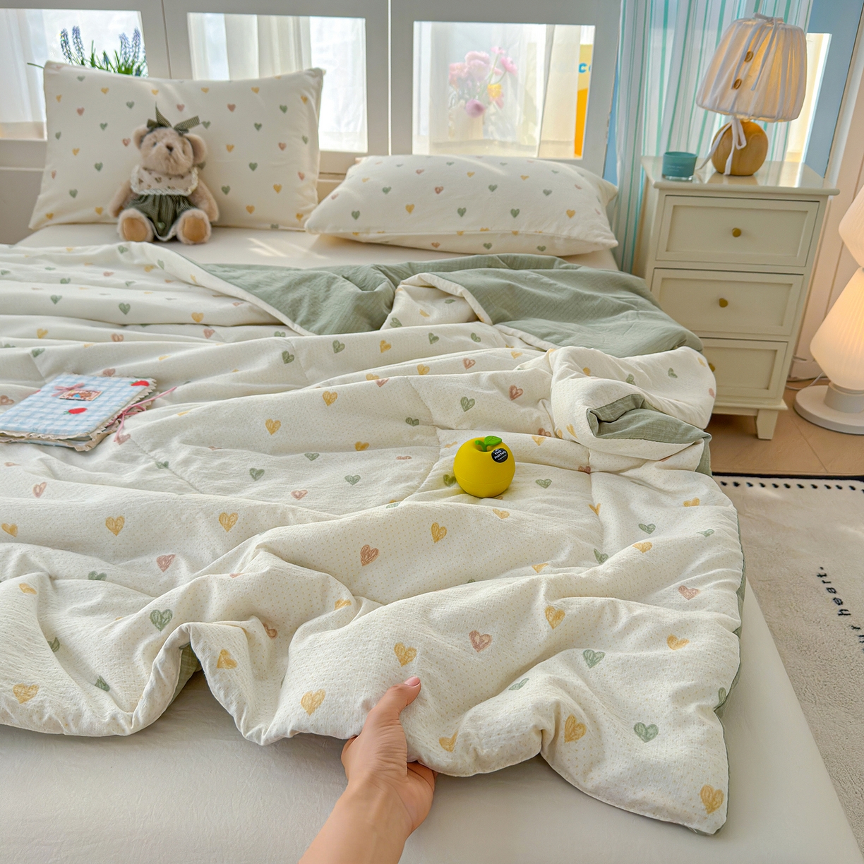 91家纺网 家纺一手货源 找家纺 弗苓家纺 2026新款A类云感有氧双层纱夏被夏凉被 心动