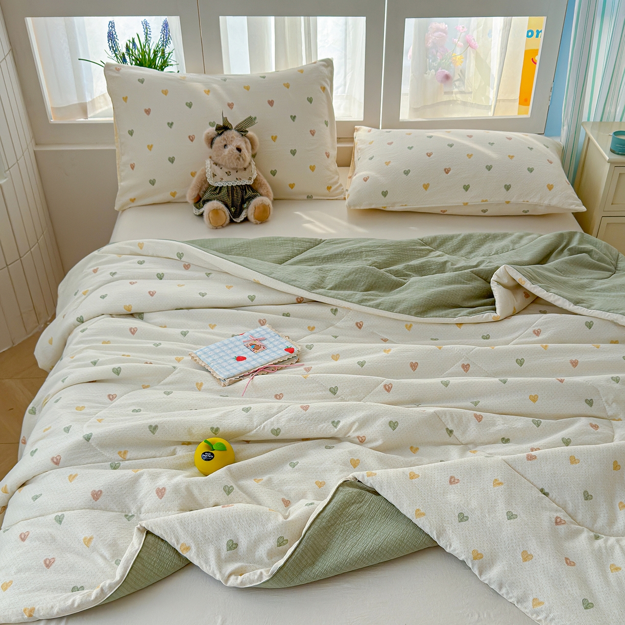 91家纺网 家纺一手货源 找家纺 弗苓家纺 2026新款A类云感有氧双层纱夏被夏凉被 心动