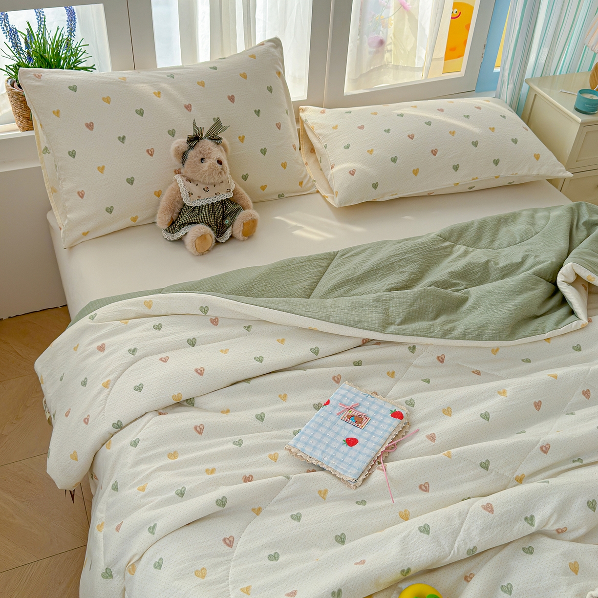 91家纺网 家纺一手货源 找家纺 弗苓家纺 2026新款A类云感有氧双层纱夏被夏凉被 心动