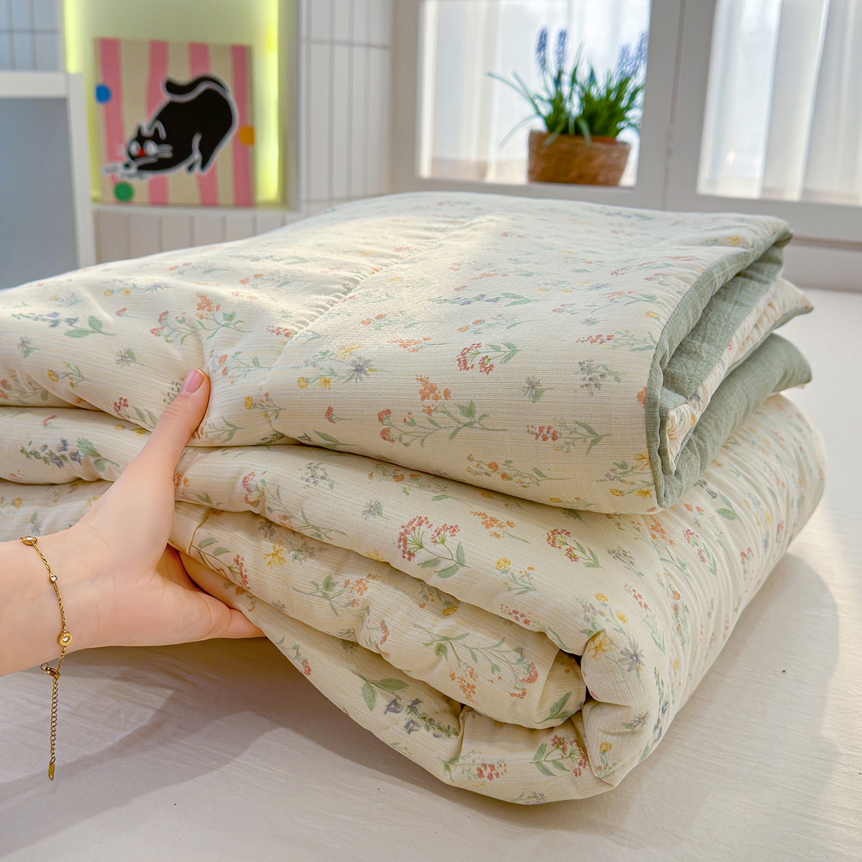 弗苓家纺 2026新款A类云感有氧双层纱夏被夏凉被 春日小花