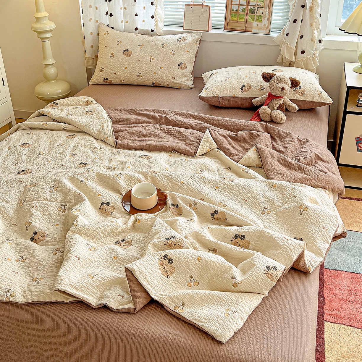 91家纺网 家纺一手货源 找家纺 （总）梦莱斯 2026新款小清新印花水洗夏被四件套-简单款