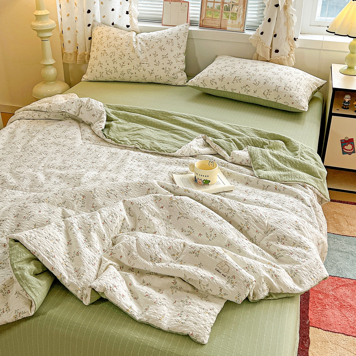 91家纺网 家纺一手货源 找家纺 （总）梦莱斯 2026新款小清新印花水洗夏被四件套-简单款