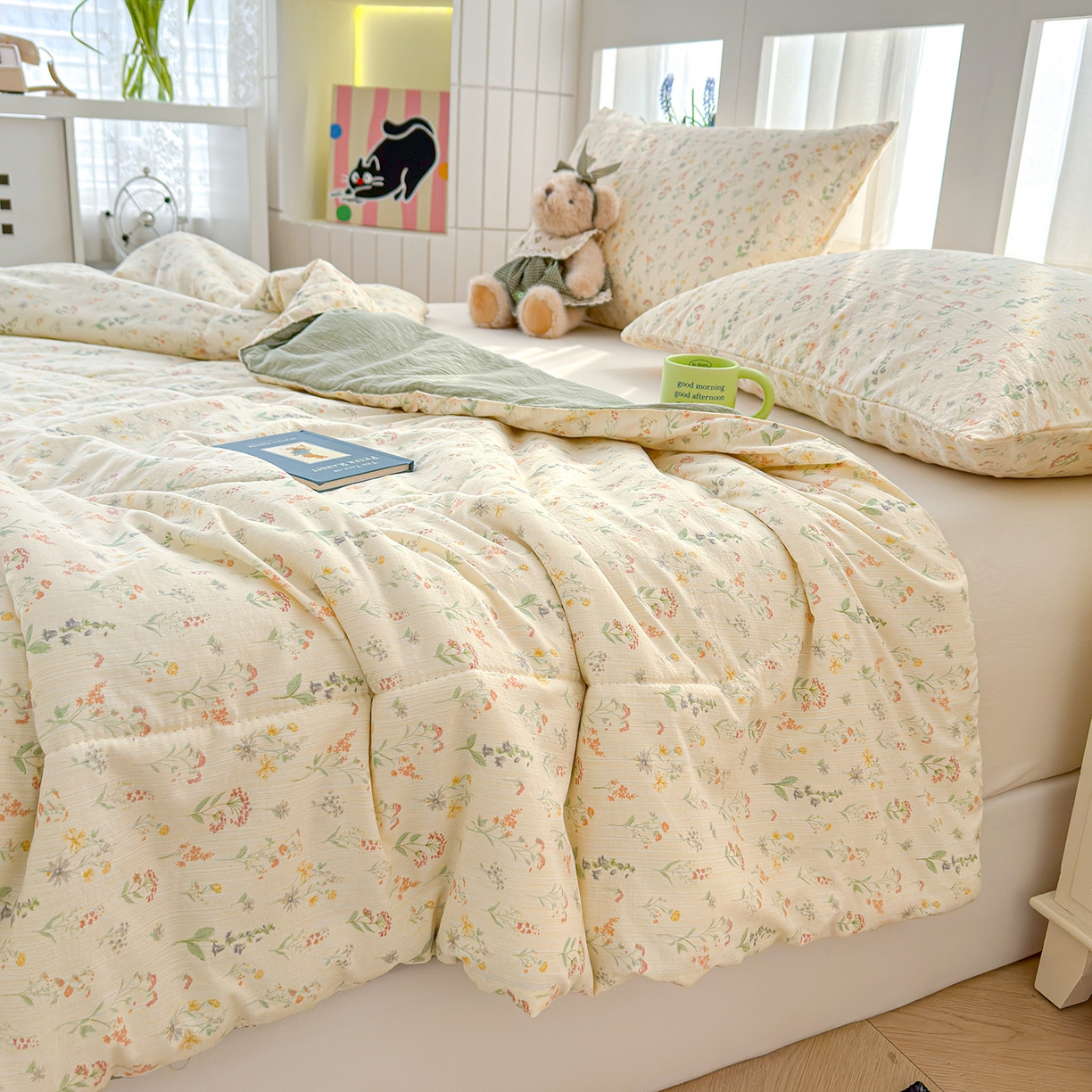 91家纺网 家纺一手货源 找家纺 弗苓家纺 2026新款A类云感有氧双层纱夏被夏凉被 春日小花