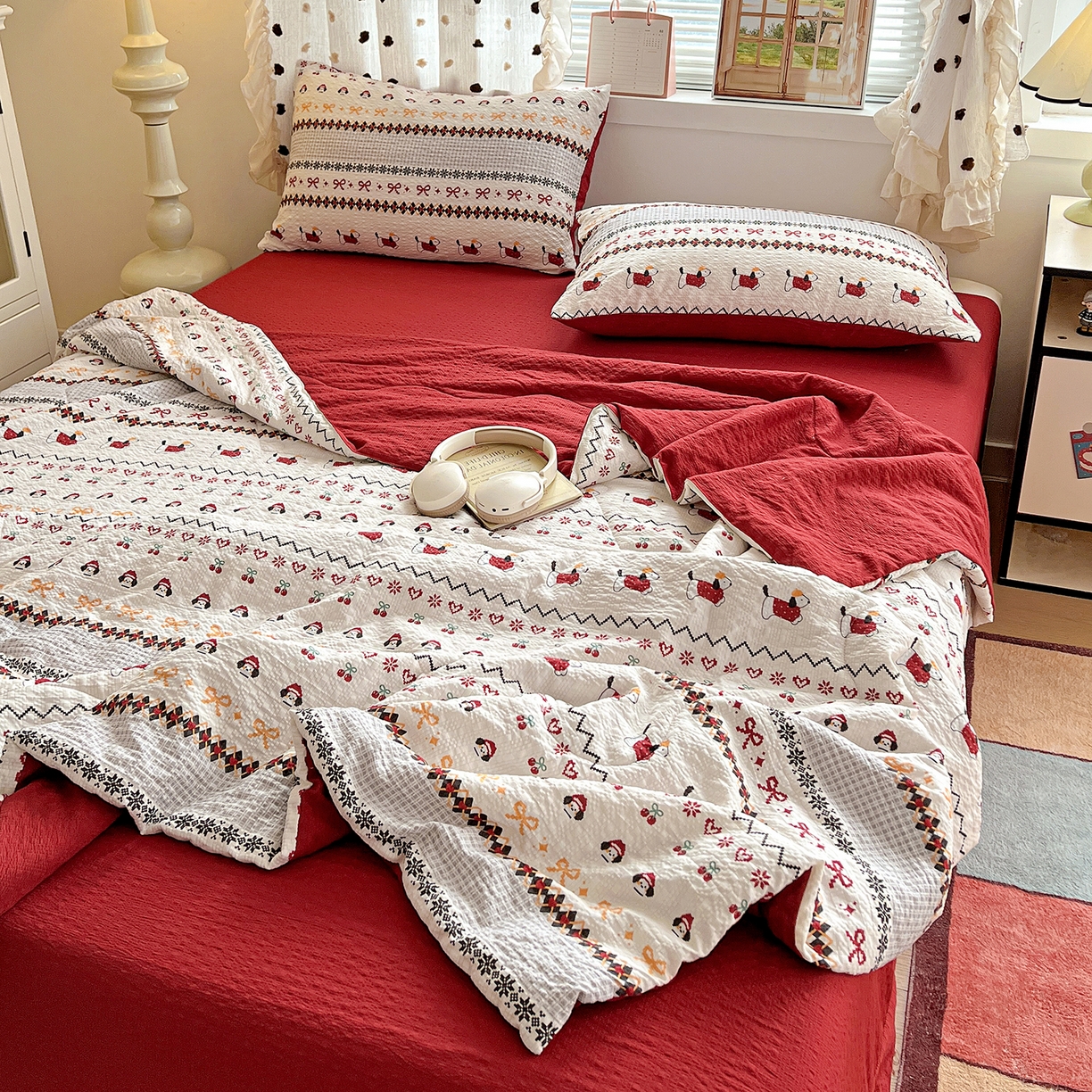 91家纺网 家纺一手货源 找家纺 （总）梦莱斯 2026新款小清新印花水洗夏被四件套-简单款