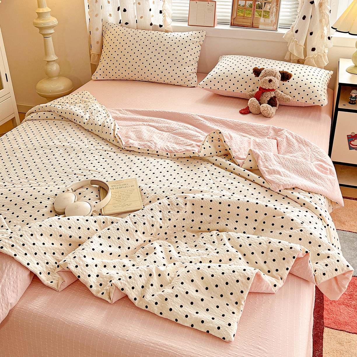 91家纺网 家纺一手货源 找家纺 （总）梦莱斯 2026新款小清新印花水洗夏被四件套-简单款