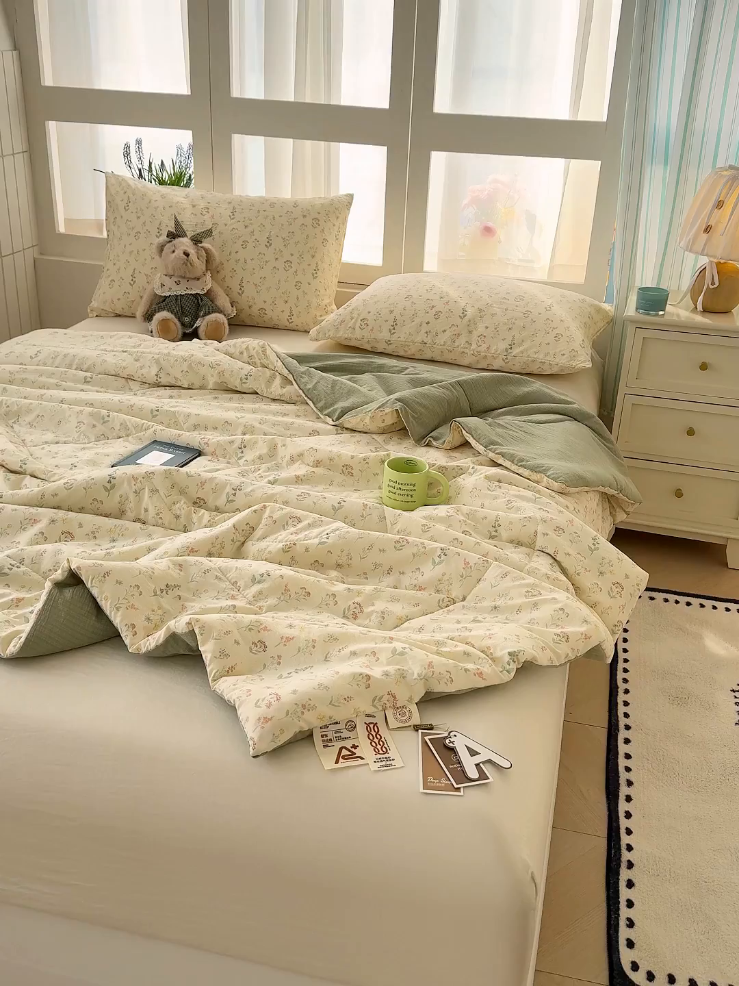 91家纺网 家纺一手货源 找家纺 弗苓家纺 2026新款A类云感有氧双层纱夏被夏凉被 春日小花