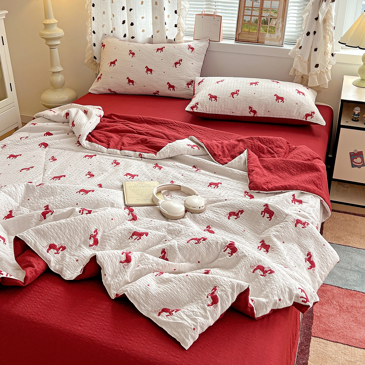 91家纺网 家纺一手货源 找家纺 （总）梦莱斯 2026新款小清新印花水洗夏被四件套-简单款