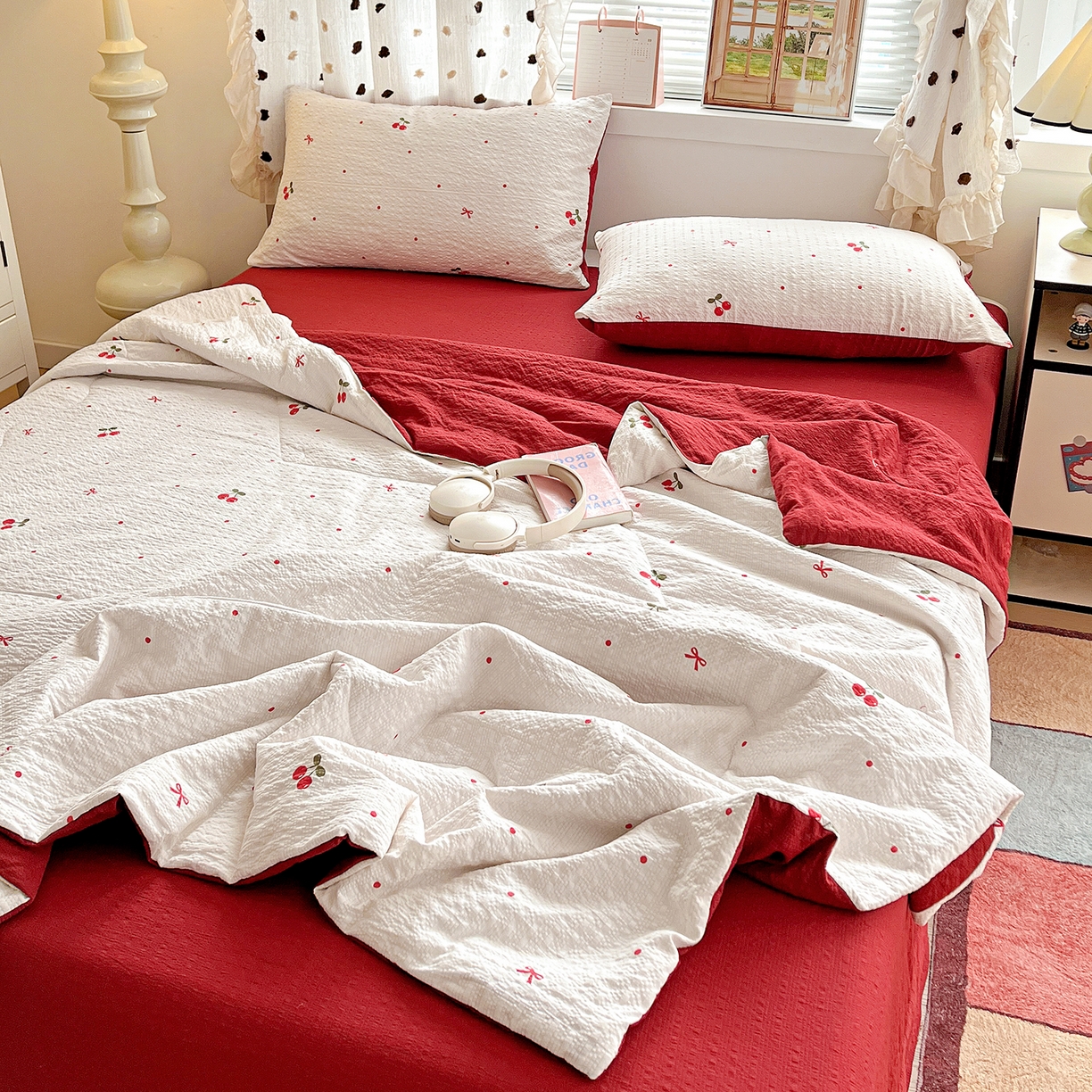 91家纺网 家纺一手货源 找家纺 （总）梦莱斯 2026新款小清新印花水洗夏被四件套-简单款