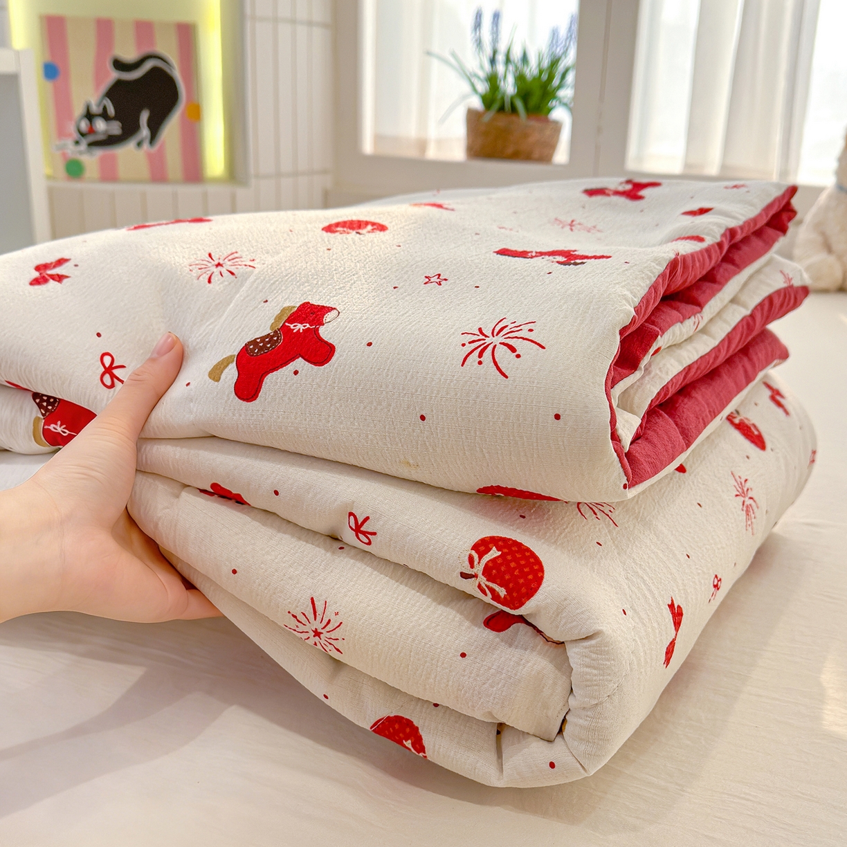 弗苓家纺 2026新款A类云感有氧双层纱夏被夏凉被 红果小马