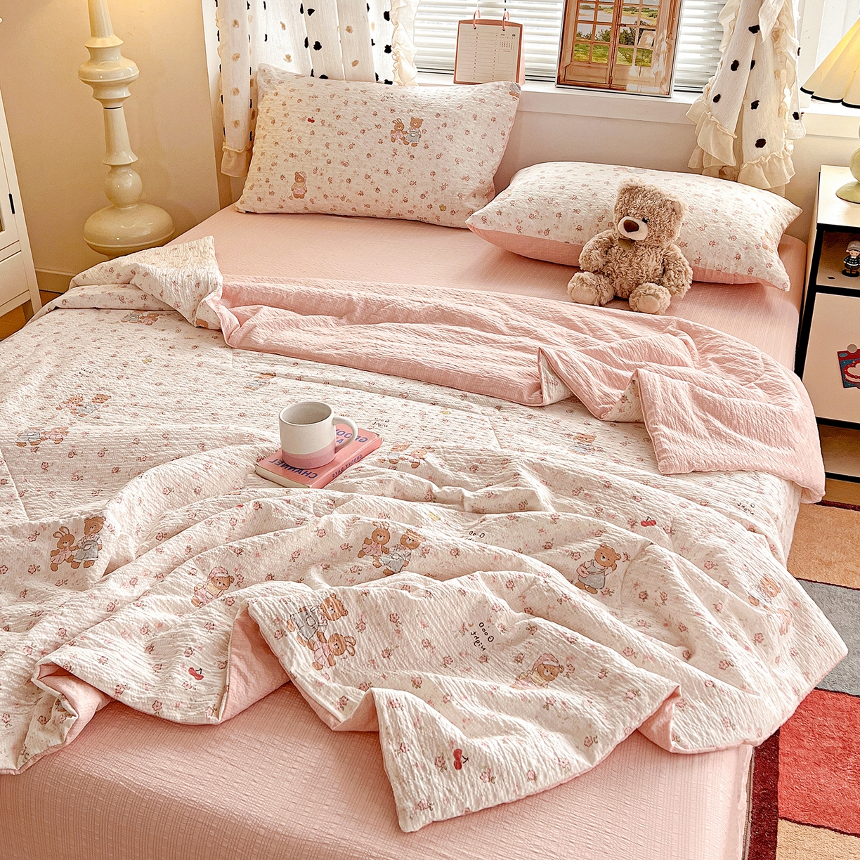 91家纺网 家纺一手货源 找家纺 （总）梦莱斯 2026新款小清新印花水洗夏被四件套-简单款