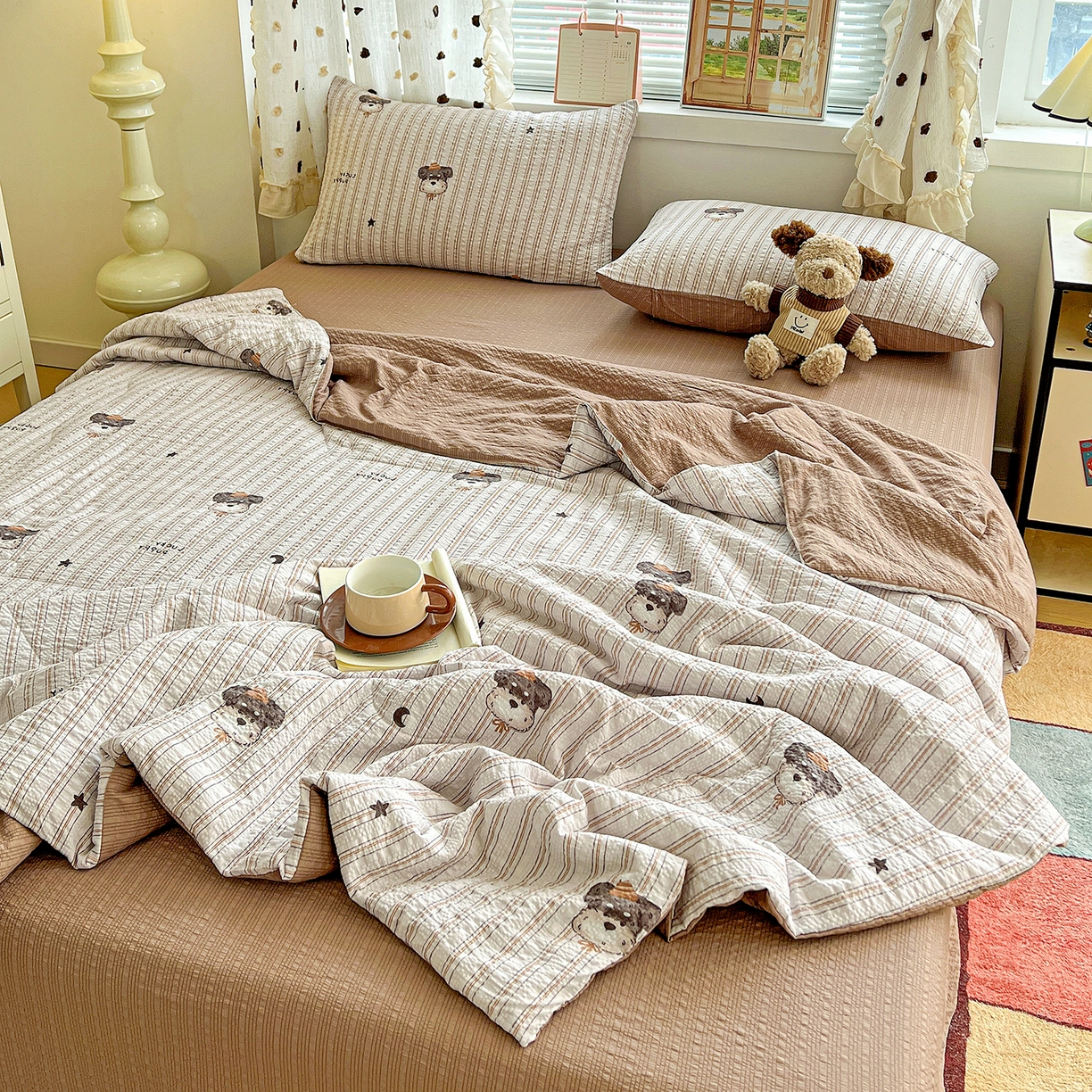 91家纺网 家纺一手货源 找家纺 （总）梦莱斯 2026新款小清新印花水洗夏被四件套-简单款