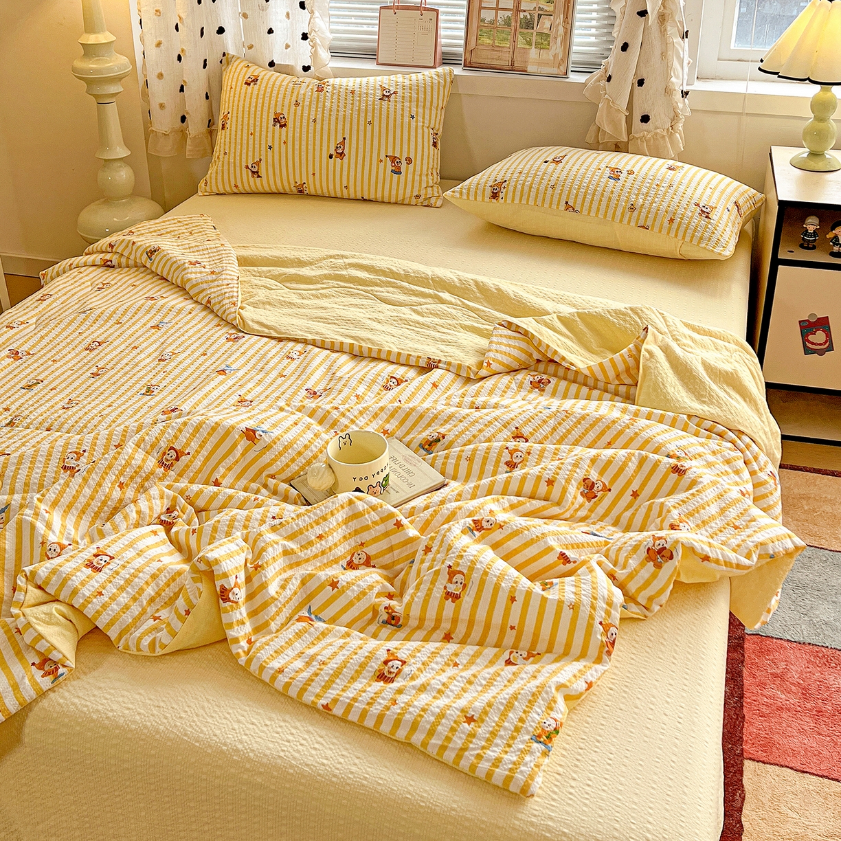 91家纺网 家纺一手货源 找家纺 （总）梦莱斯 2026新款小清新印花水洗夏被四件套-简单款