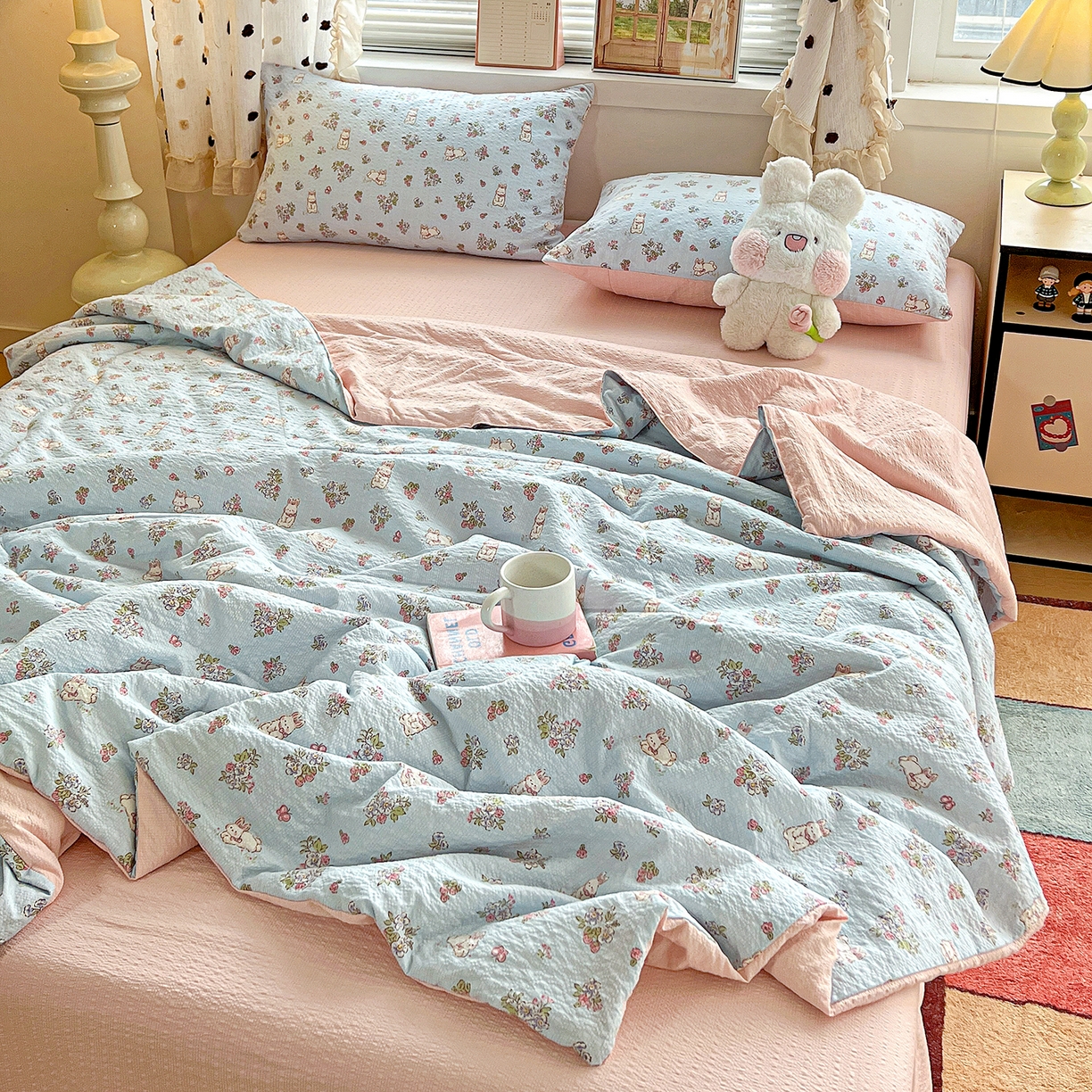 91家纺网 家纺一手货源 找家纺 （总）梦莱斯 2026新款小清新印花水洗夏被四件套-简单款