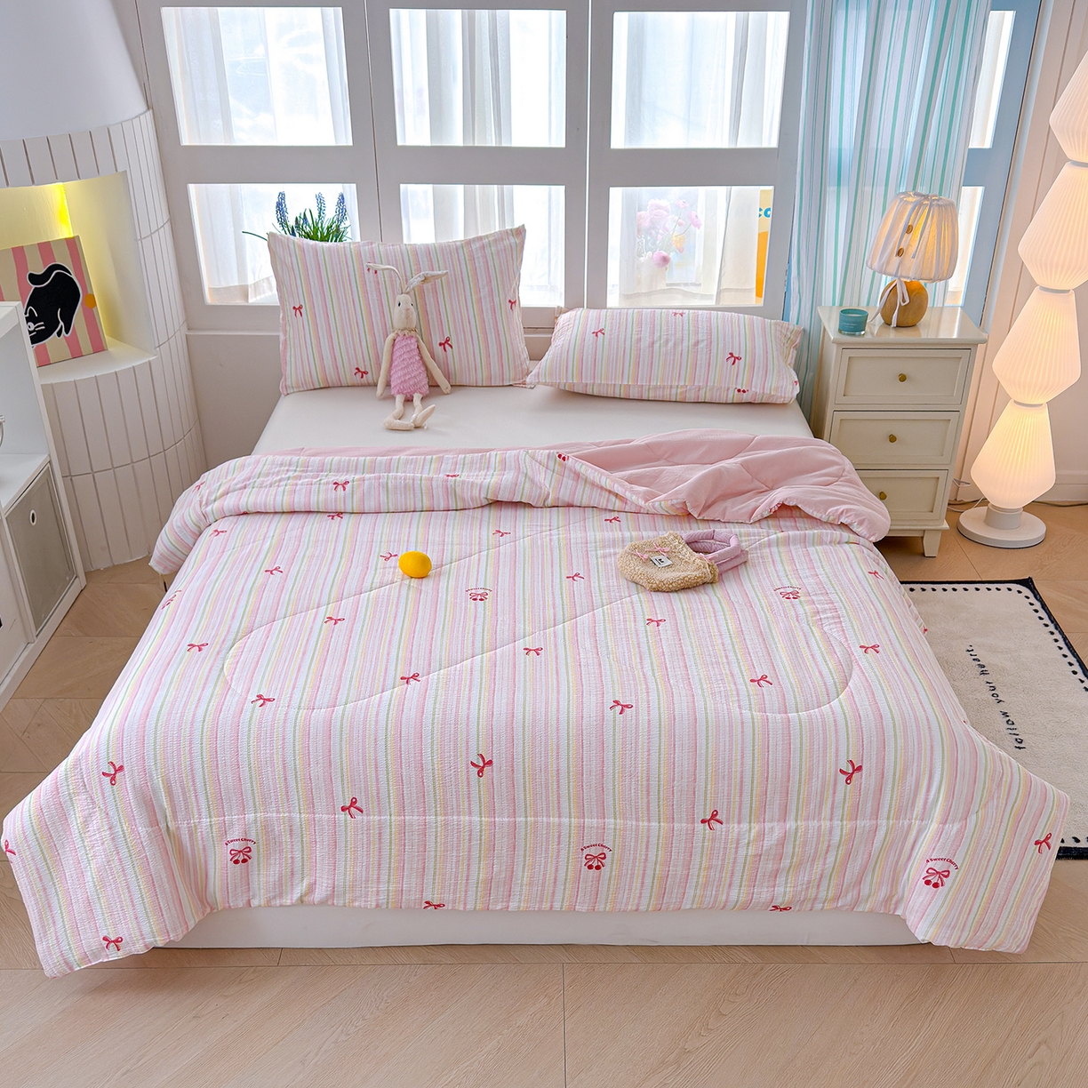 91家纺网 家纺一手货源 找家纺 弗苓家纺 2026新款A类云感有氧双层纱夏被夏凉被 奶油泡芙