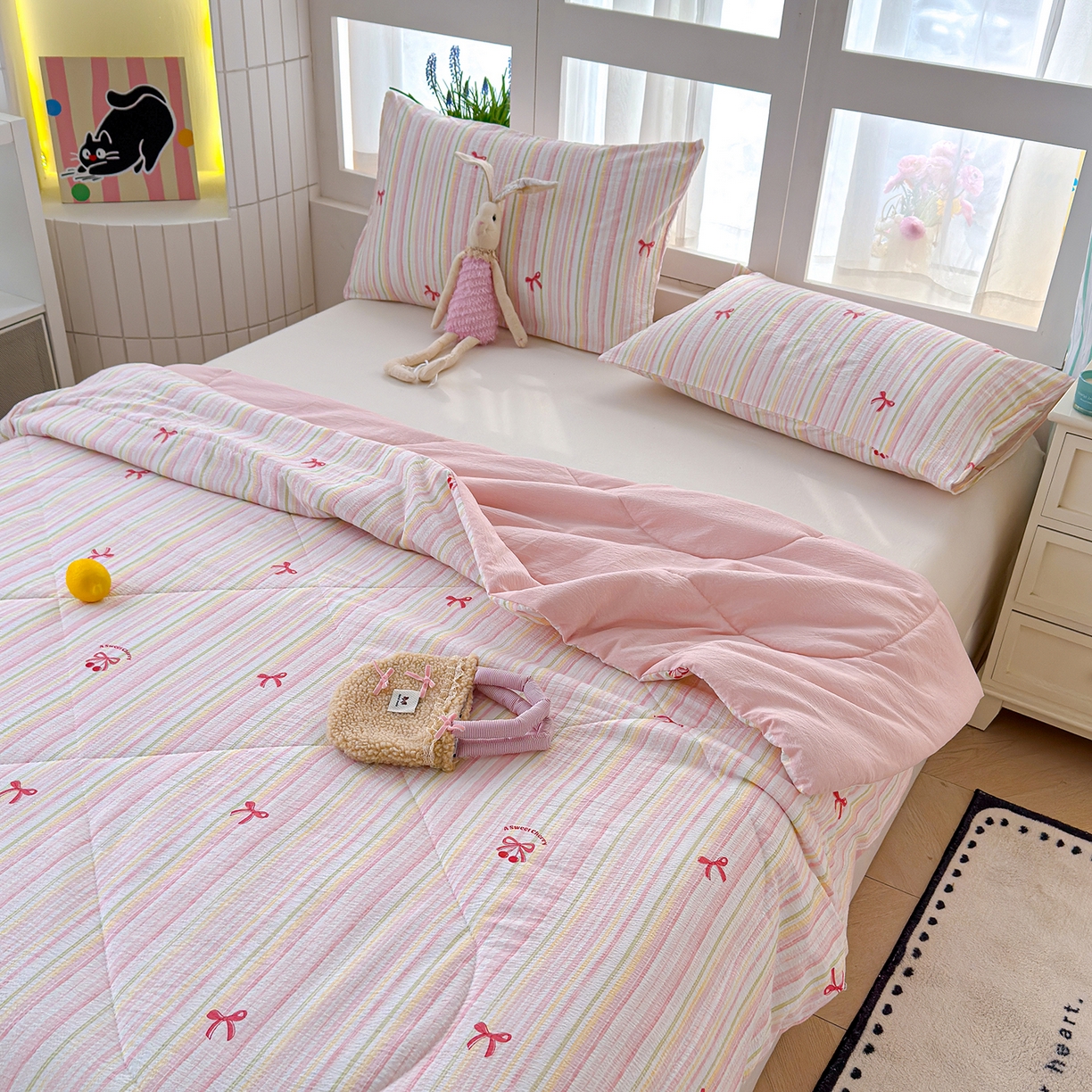 91家纺网 家纺一手货源 找家纺 弗苓家纺 2026新款A类云感有氧双层纱夏被夏凉被 奶油泡芙