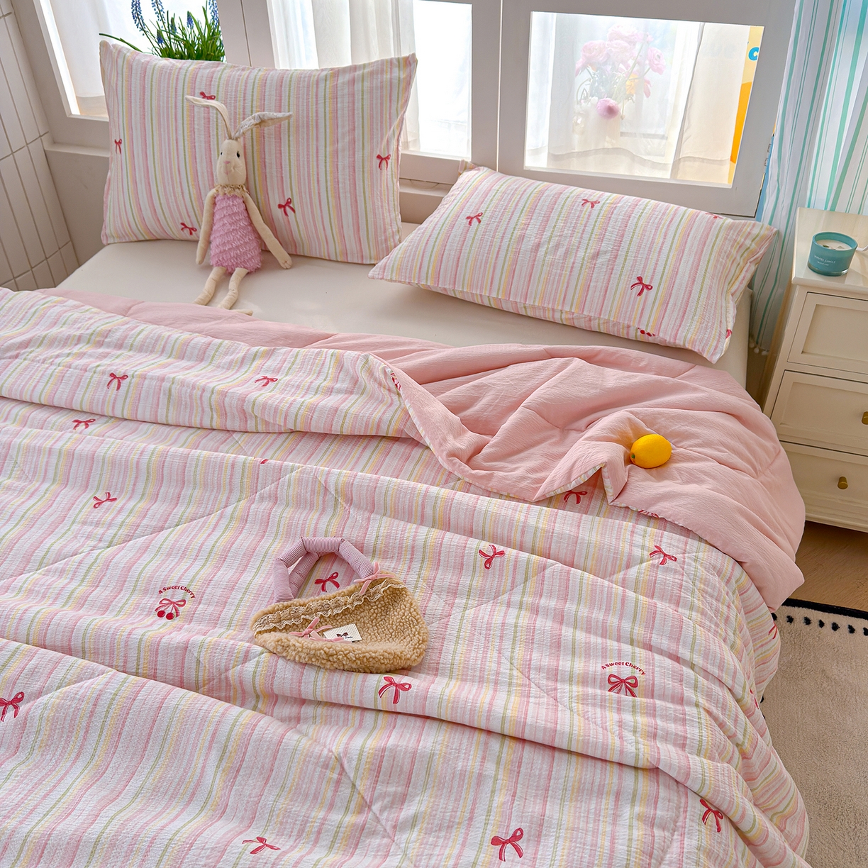 91家纺网 家纺一手货源 找家纺 弗苓家纺 2026新款A类云感有氧双层纱夏被夏凉被 奶油泡芙