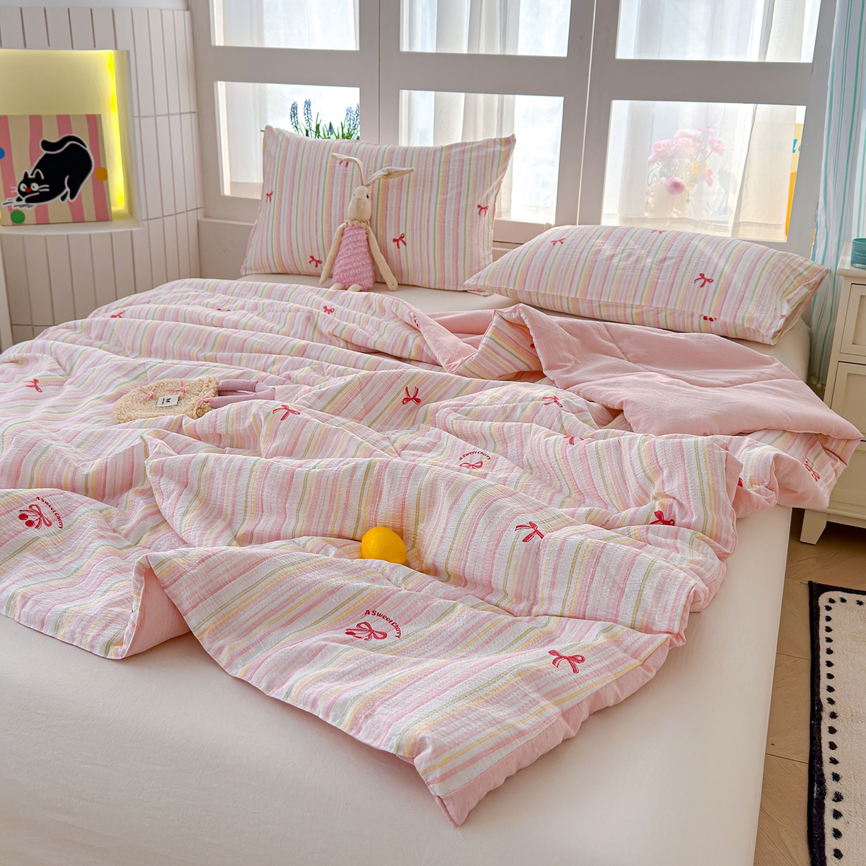 91家纺网 家纺一手货源 找家纺 弗苓家纺 2026新款A类云感有氧双层纱夏被夏凉被 奶油泡芙