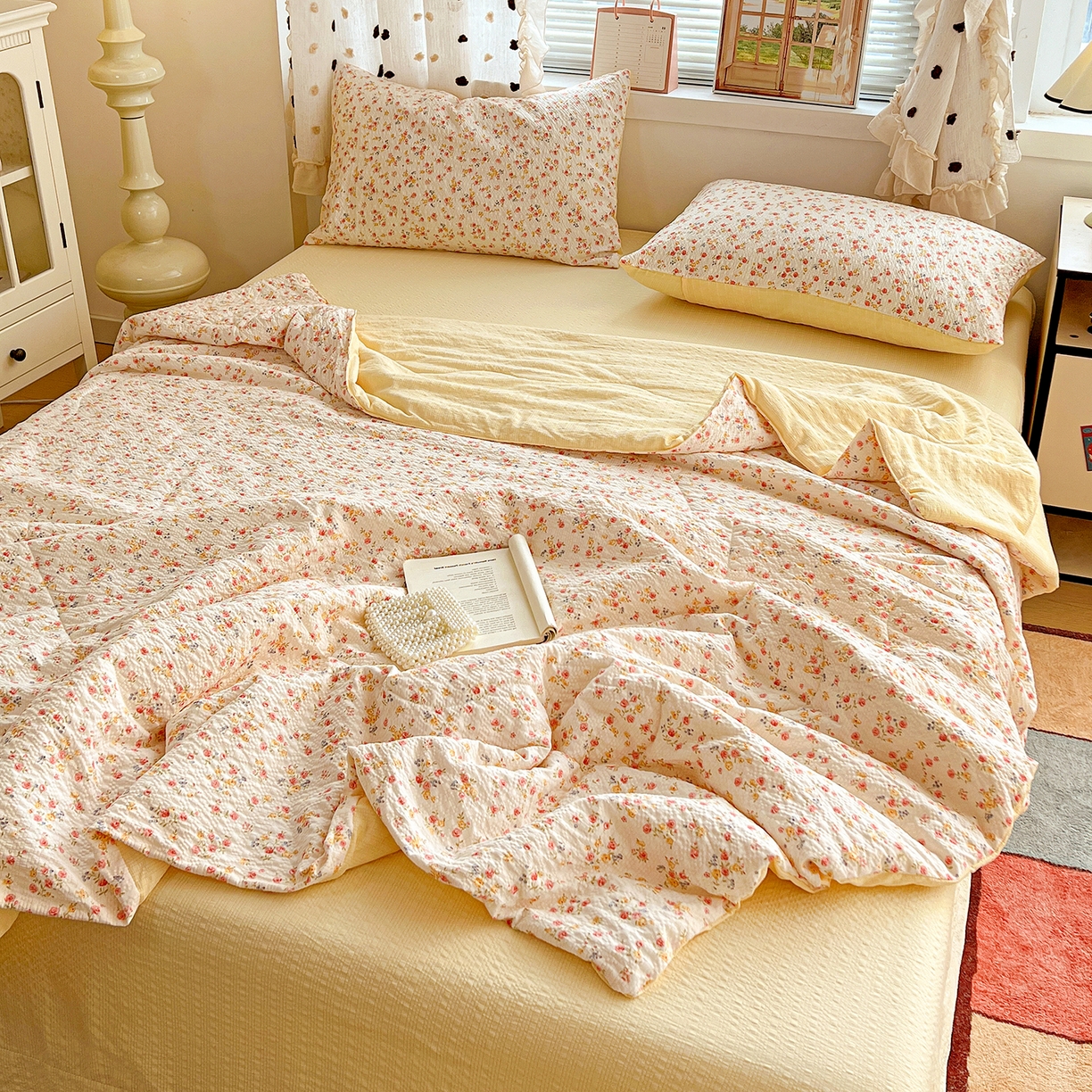 91家纺网 家纺一手货源 找家纺 （总）梦莱斯 2026新款小清新印花水洗夏被四件套-简单款