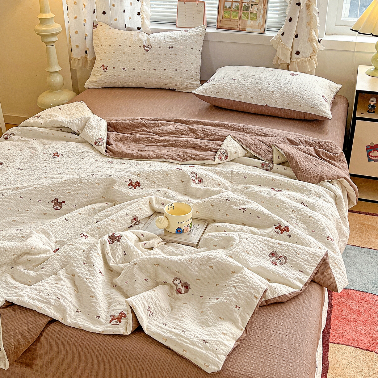 91家纺网 家纺一手货源 找家纺 （总）梦莱斯 2026新款小清新印花水洗夏被四件套-简单款