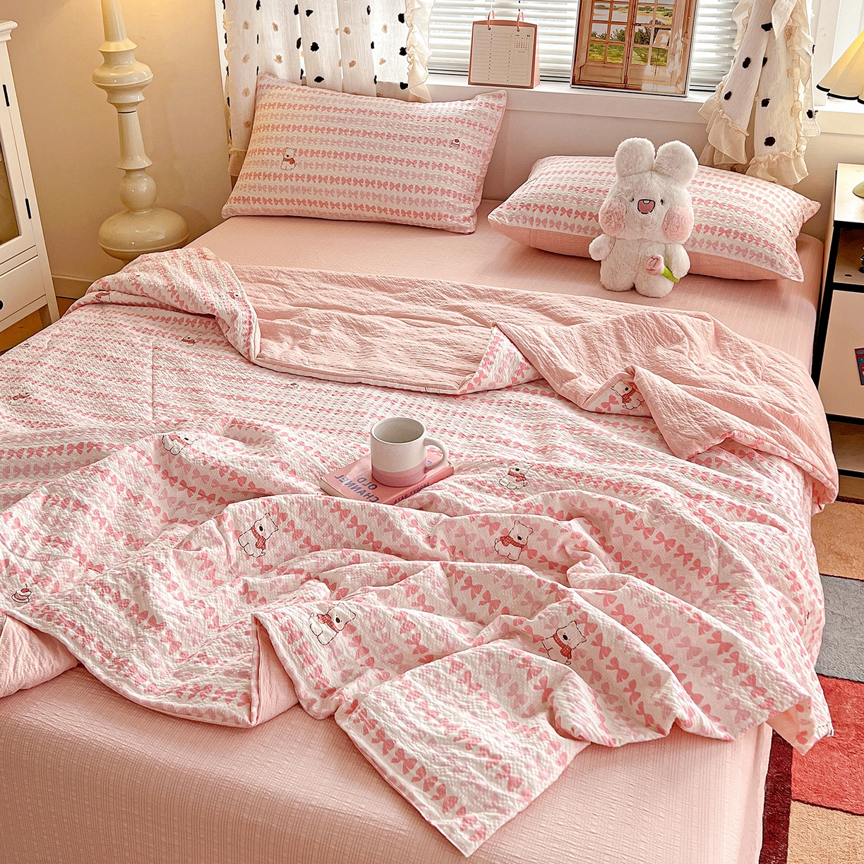 91家纺网 家纺一手货源 找家纺 （总）梦莱斯 2026新款小清新印花水洗夏被四件套-简单款