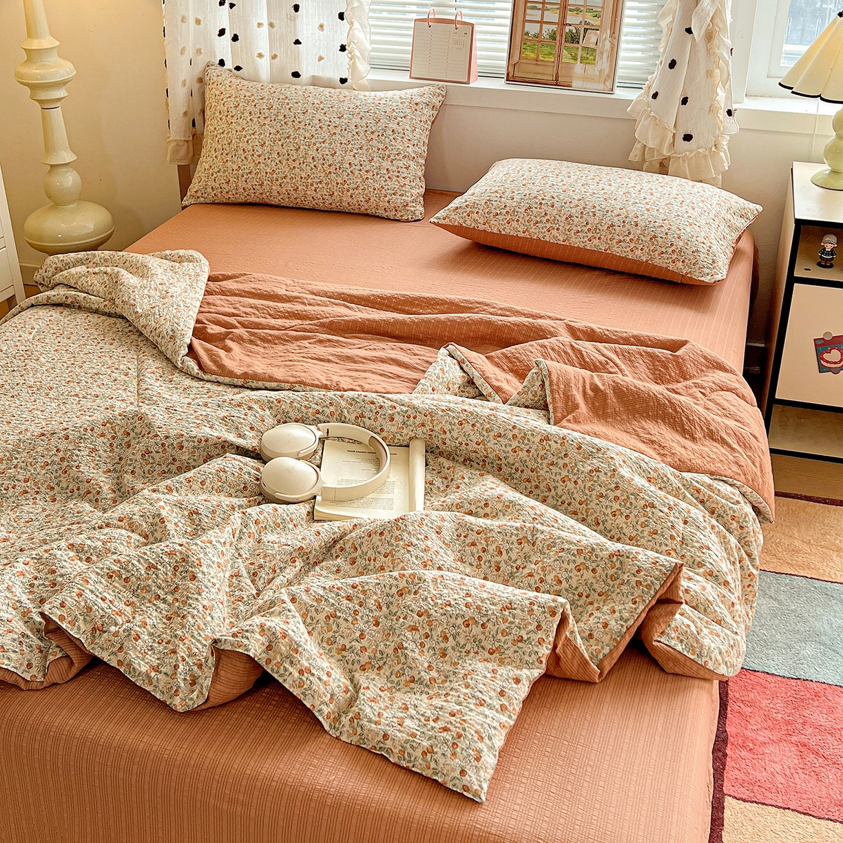 91家纺网 家纺一手货源 找家纺 （总）梦莱斯 2026新款小清新印花水洗夏被四件套-简单款