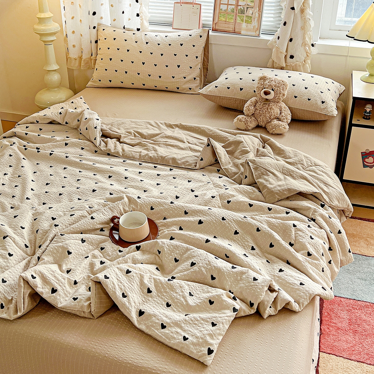 91家纺网 家纺一手货源 找家纺 （总）梦莱斯 2026新款小清新印花水洗夏被四件套-简单款