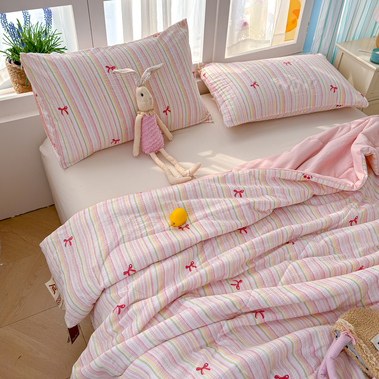 91家纺网 家纺一手货源 找家纺 弗苓家纺 2026新款A类云感有氧双层纱夏被夏凉被 奶油泡芙