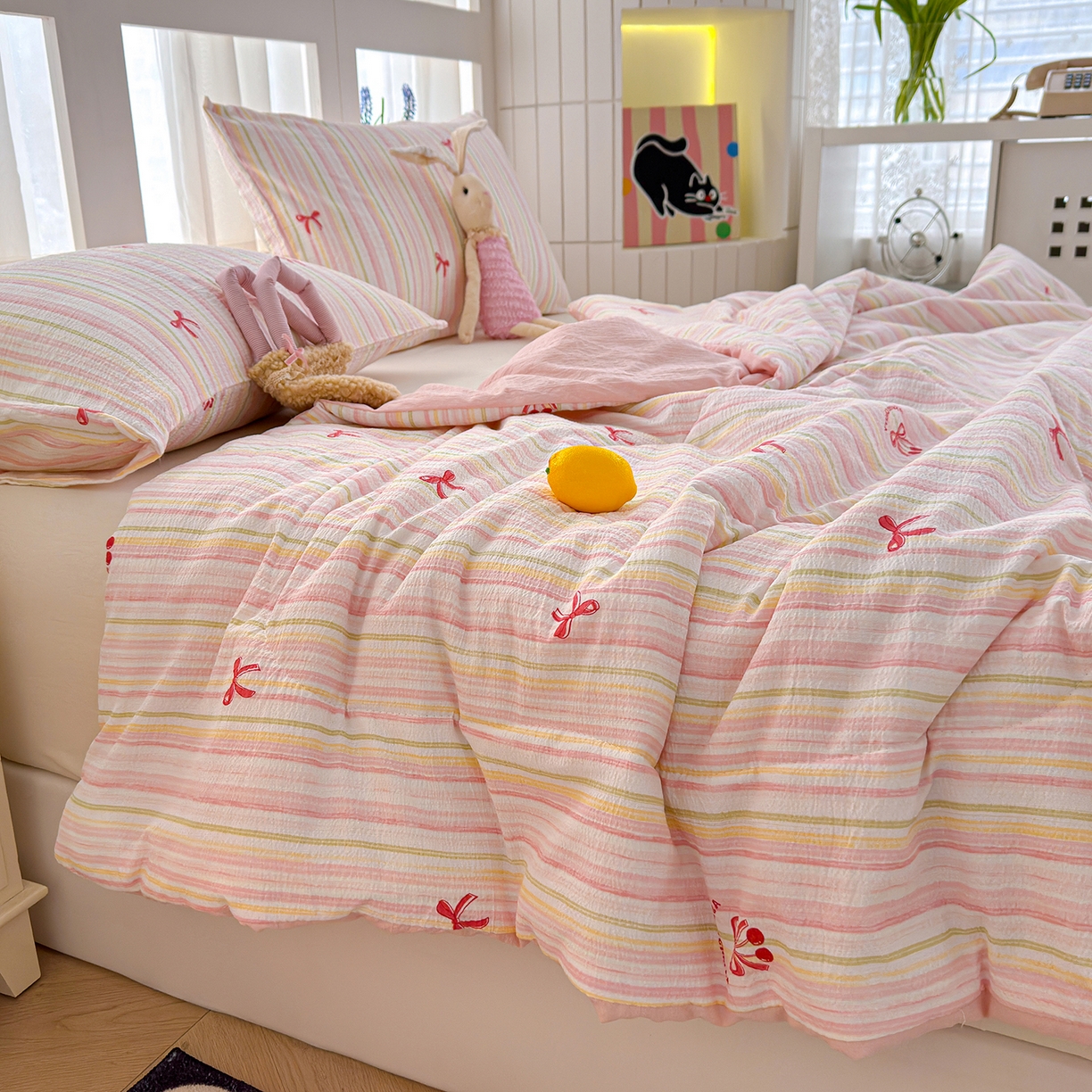 91家纺网 家纺一手货源 找家纺 弗苓家纺 2026新款A类云感有氧双层纱夏被夏凉被 奶油泡芙