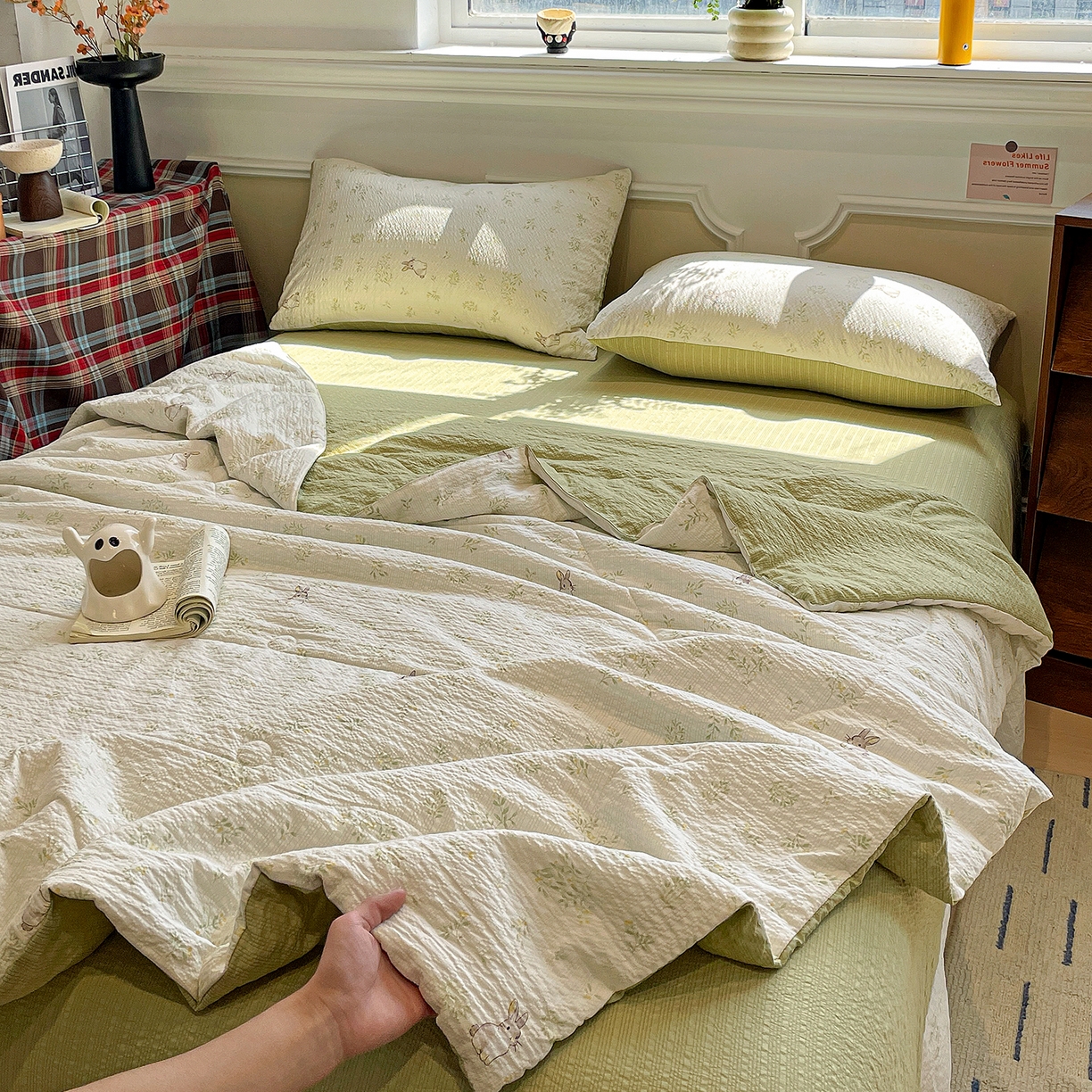 91家纺网 家纺一手货源 找家纺 （总）梦莱斯 2026新款小清新印花水洗夏被四件套-简单款