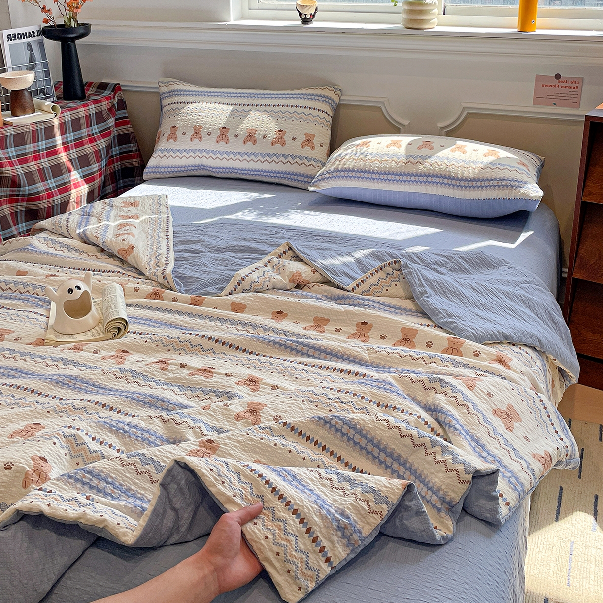 91家纺网 家纺一手货源 找家纺 （总）梦莱斯 2026新款小清新印花水洗夏被四件套-简单款