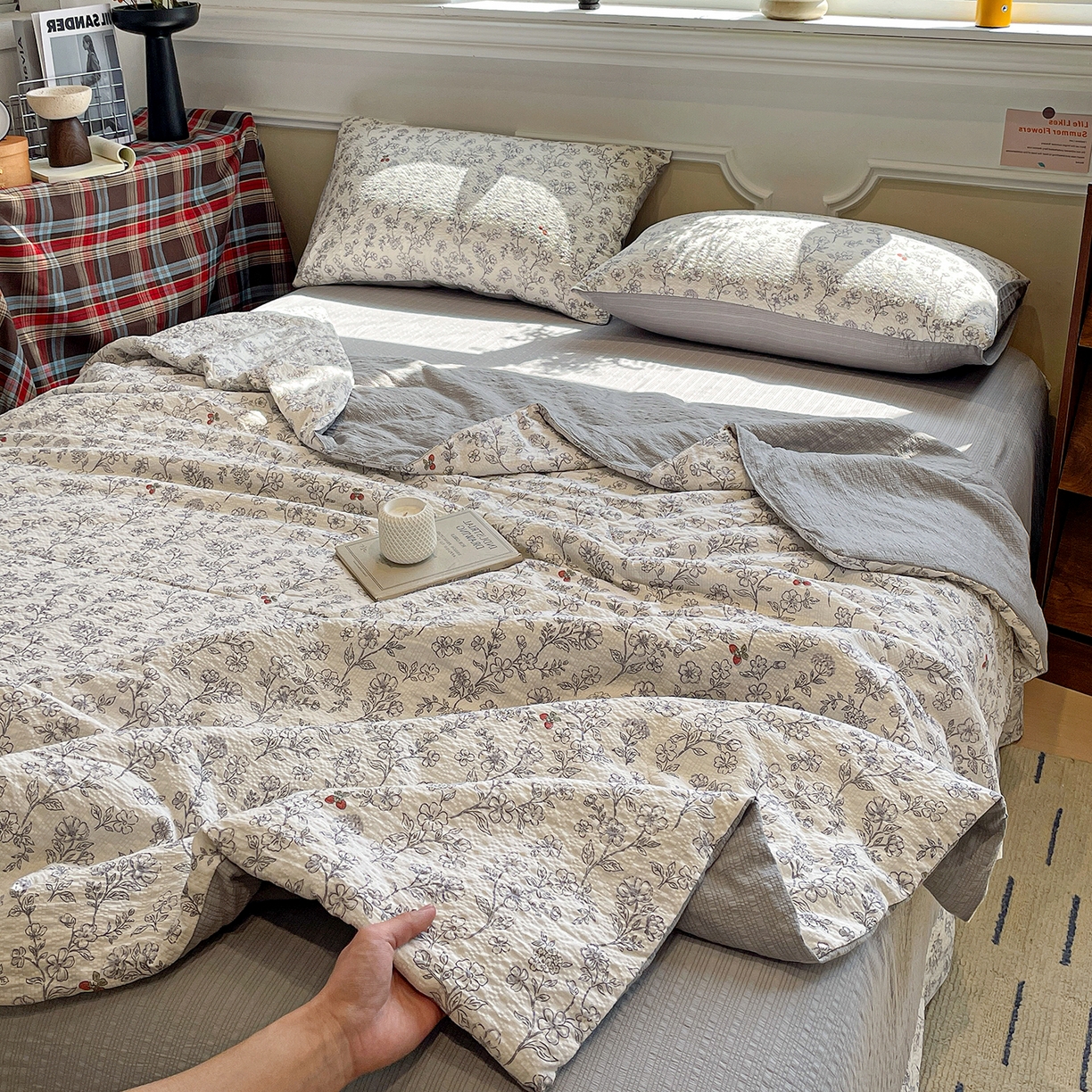 91家纺网 家纺一手货源 找家纺 （总）梦莱斯 2026新款小清新印花水洗夏被四件套-简单款