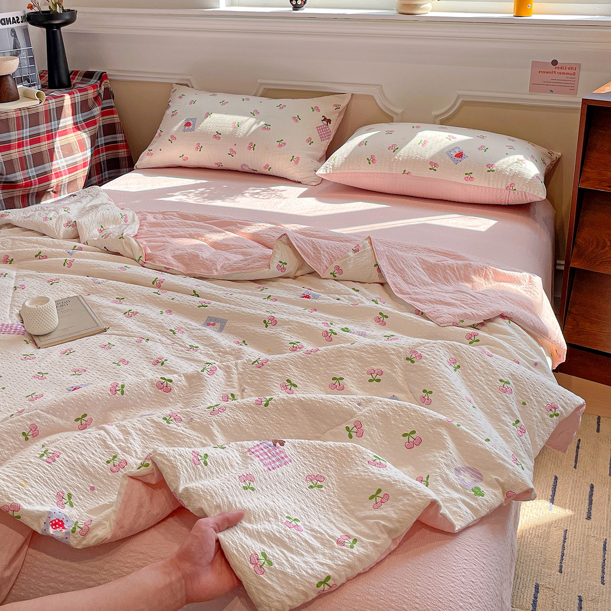 91家纺网 家纺一手货源 找家纺 （总）梦莱斯 2026新款小清新印花水洗夏被四件套-简单款