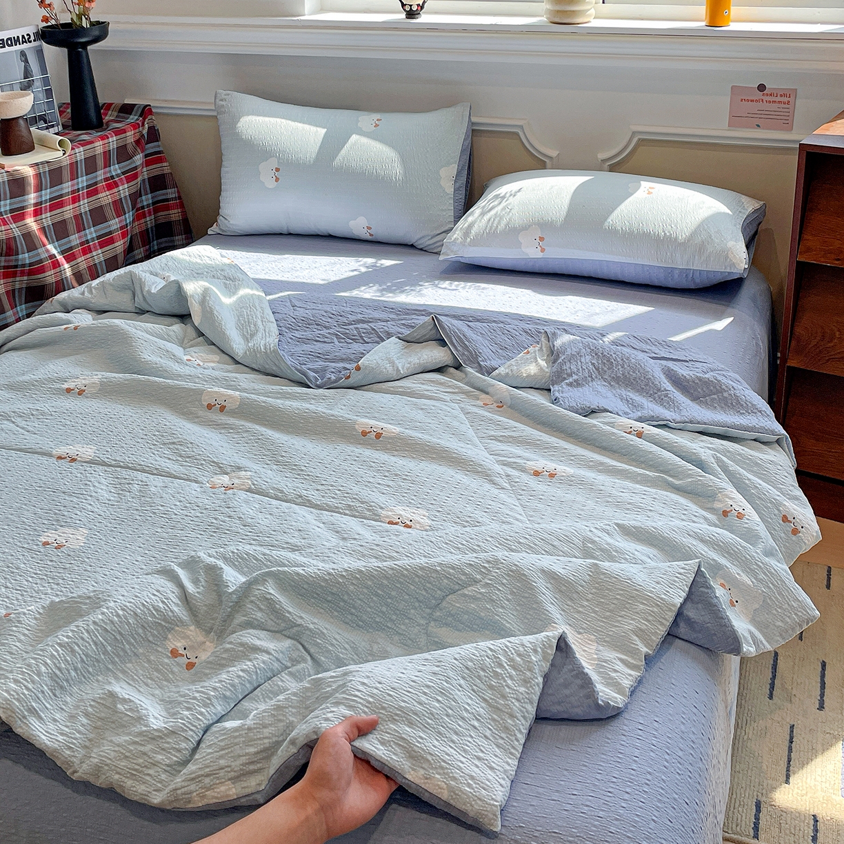 91家纺网 家纺一手货源 找家纺 （总）梦莱斯 2026新款小清新印花水洗夏被四件套-简单款