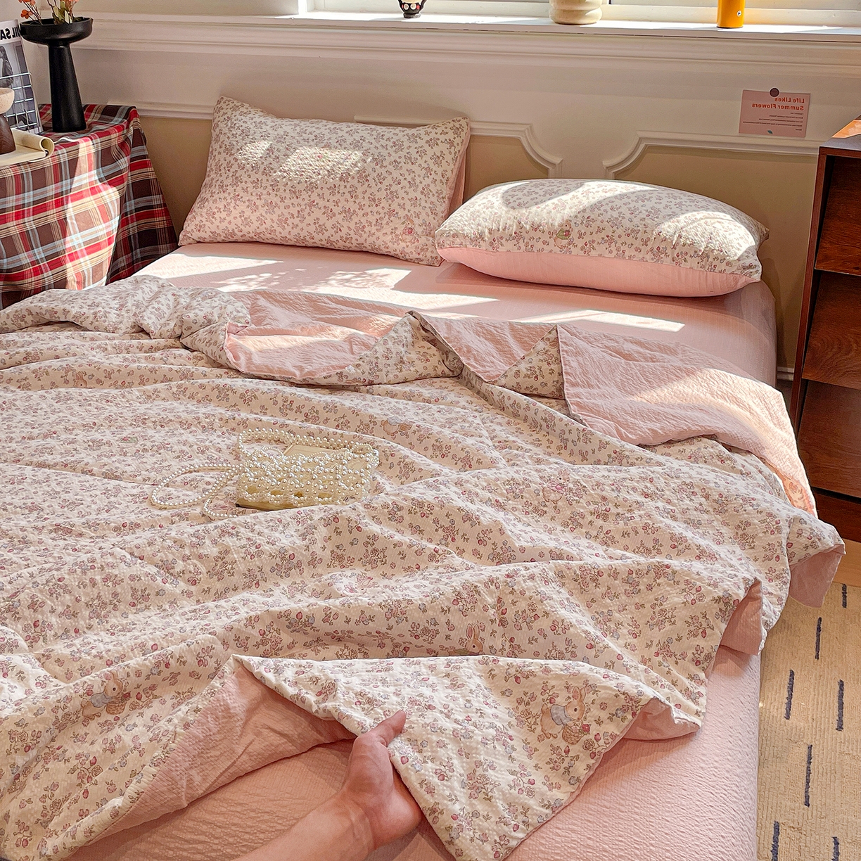 91家纺网 家纺一手货源 找家纺 （总）梦莱斯 2026新款小清新印花水洗夏被四件套-简单款