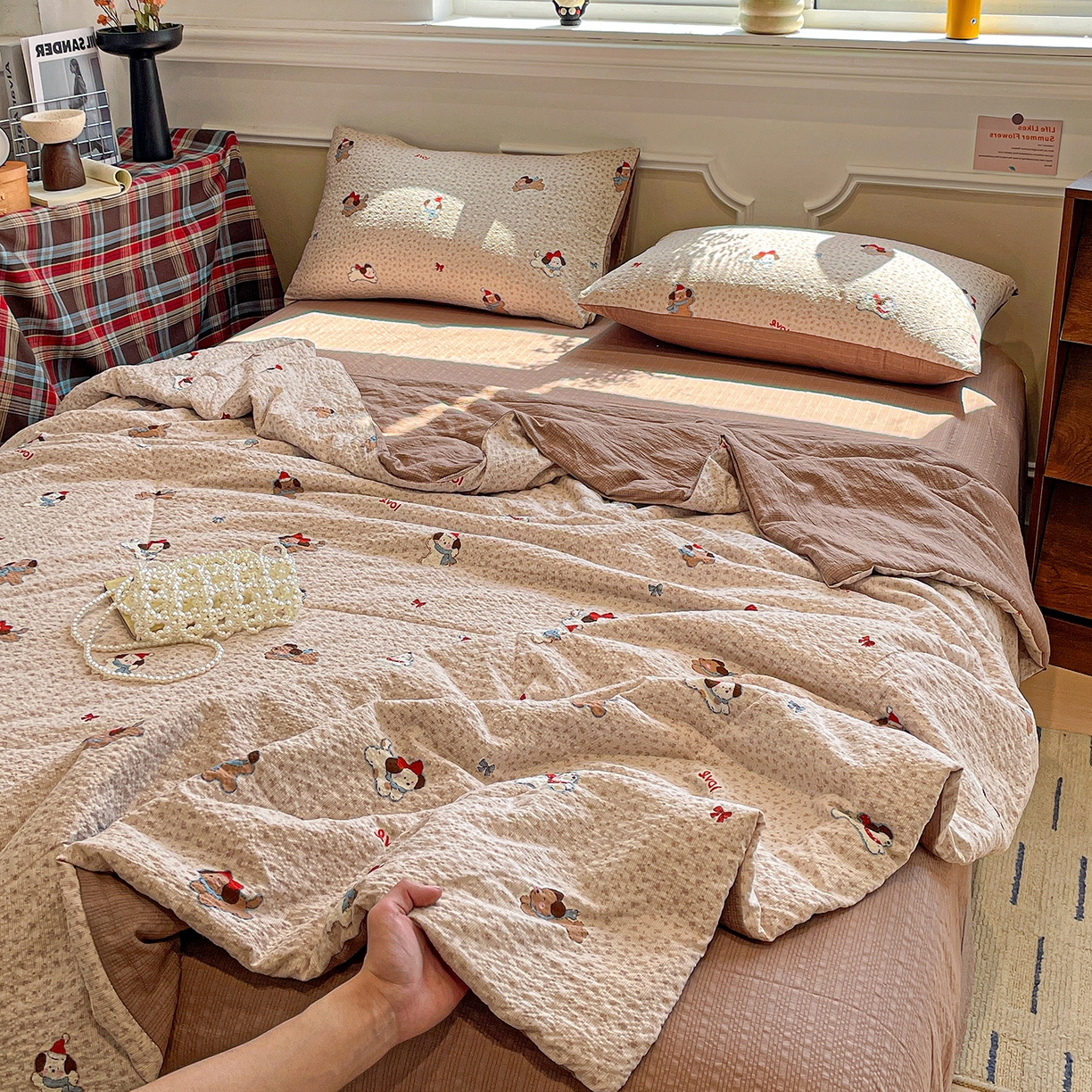 91家纺网 家纺一手货源 找家纺 （总）梦莱斯 2026新款小清新印花水洗夏被四件套-简单款