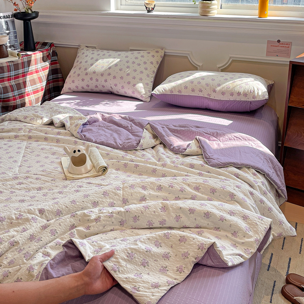 91家纺网 家纺一手货源 找家纺 （总）梦莱斯 2026新款小清新印花水洗夏被四件套-简单款