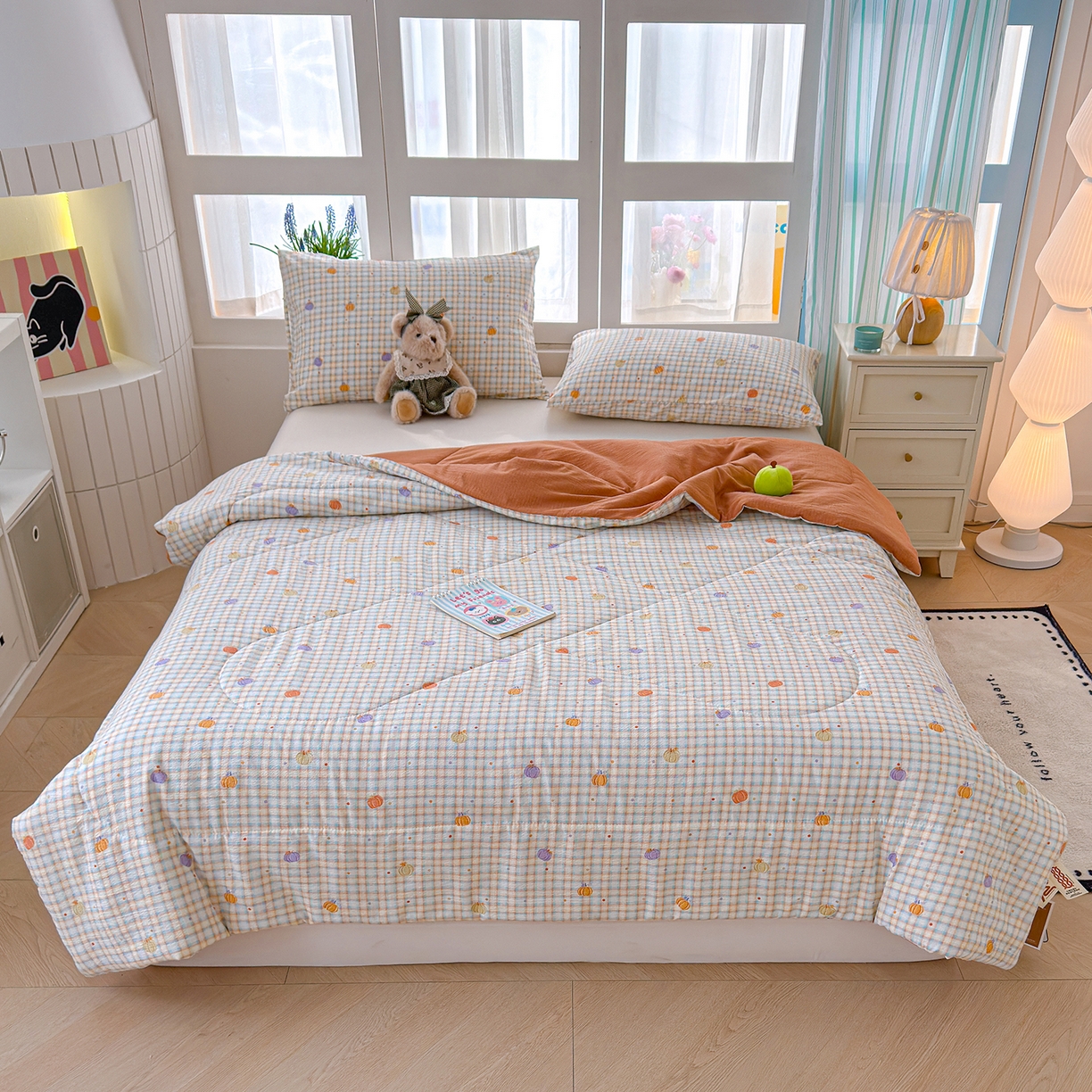 91家纺网 家纺一手货源 找家纺 弗苓家纺 2026新款A类云感有氧双层纱夏被夏凉被 小南瓜