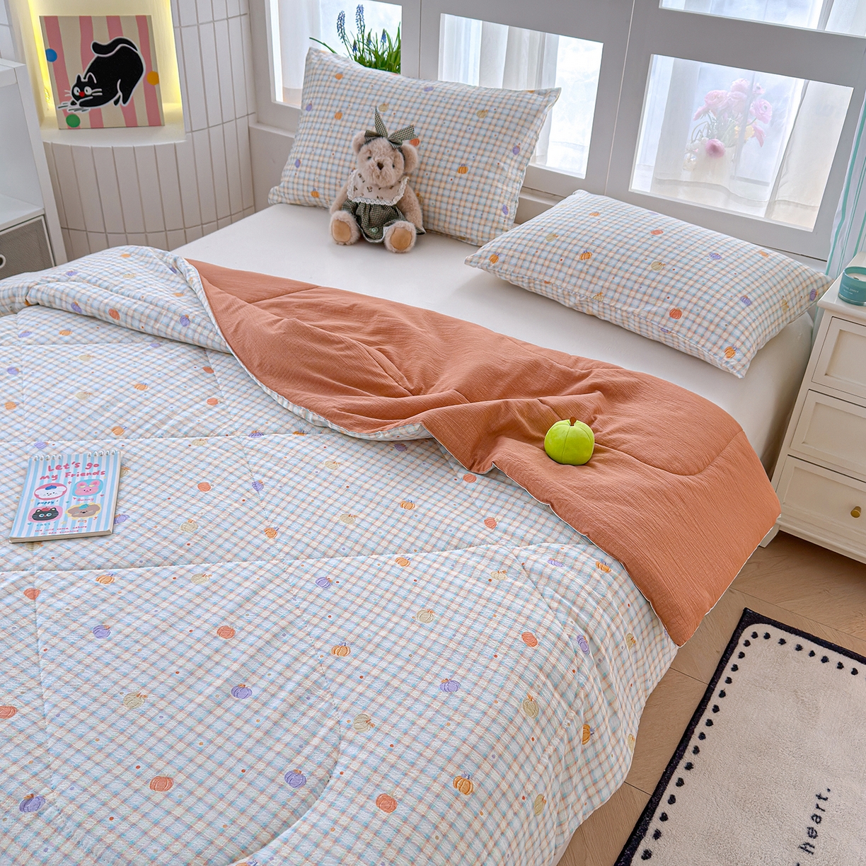 91家纺网 家纺一手货源 找家纺 弗苓家纺 2026新款A类云感有氧双层纱夏被夏凉被 小南瓜