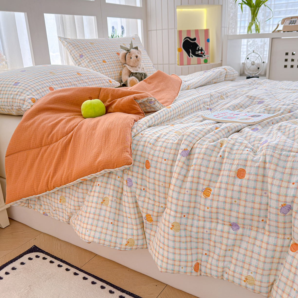 91家纺网 家纺一手货源 找家纺 弗苓家纺 2026新款A类云感有氧双层纱夏被夏凉被 小南瓜