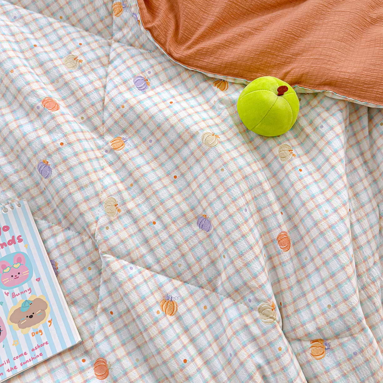 91家纺网 家纺一手货源 找家纺 弗苓家纺 2026新款A类云感有氧双层纱夏被夏凉被 小南瓜