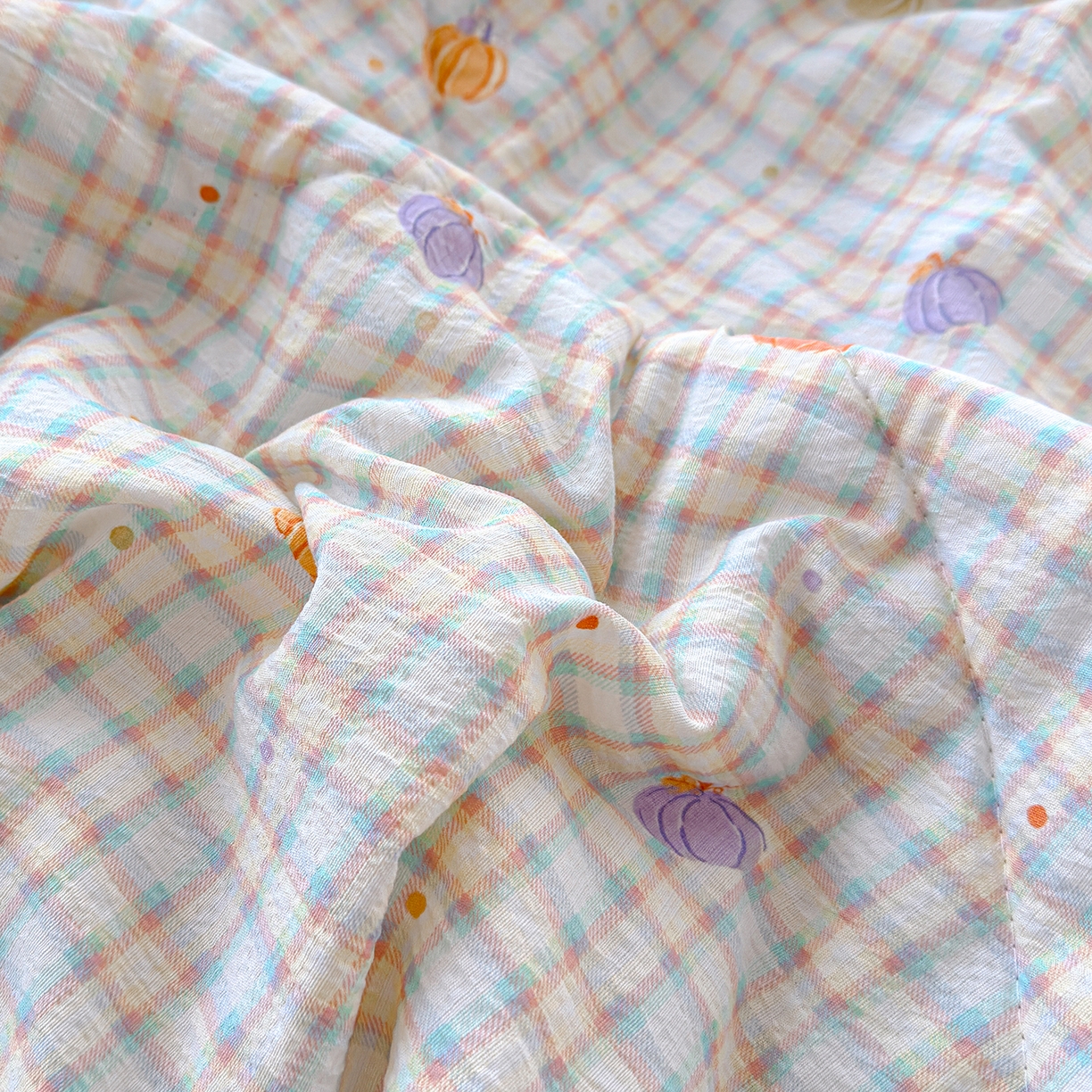 91家纺网 家纺一手货源 找家纺 弗苓家纺 2026新款A类云感有氧双层纱夏被夏凉被 小南瓜