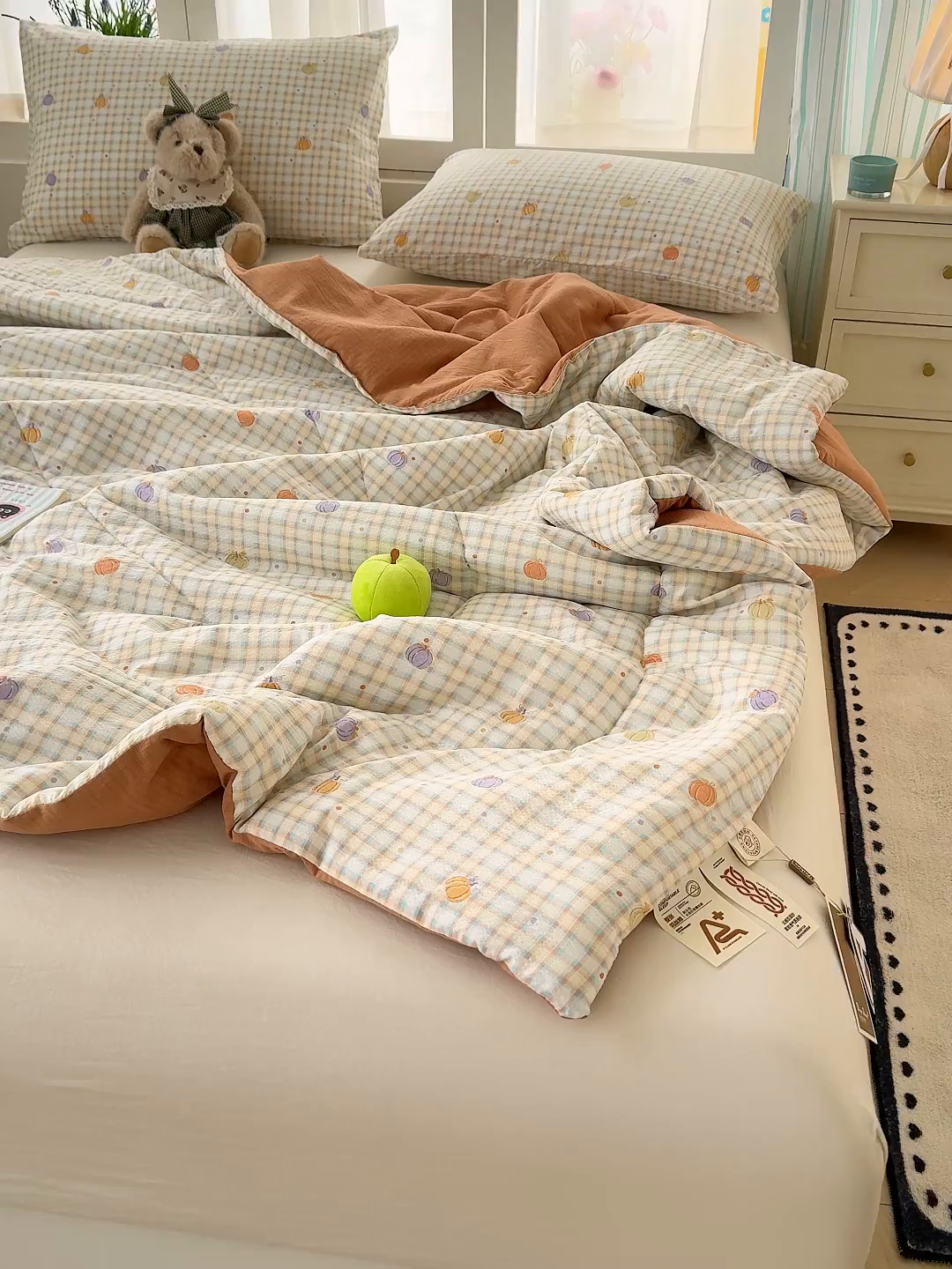 91家纺网 家纺一手货源 找家纺 弗苓家纺 2026新款A类云感有氧双层纱夏被夏凉被 小南瓜