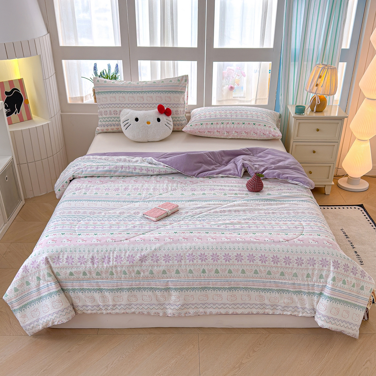 91家纺网 家纺一手货源 找家纺 弗苓家纺 2026新款A类云感有氧双层纱夏被夏凉被 针织猫趣