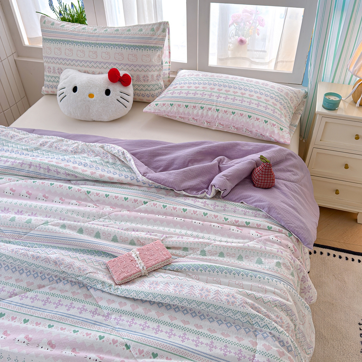 91家纺网 家纺一手货源 找家纺 弗苓家纺 2026新款A类云感有氧双层纱夏被夏凉被 针织猫趣