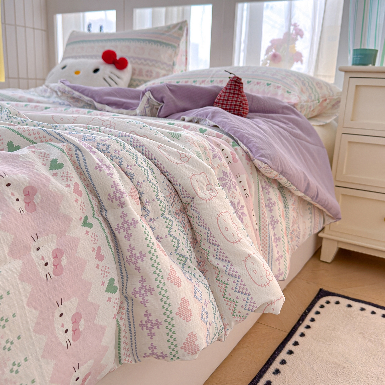 91家纺网 家纺一手货源 找家纺 弗苓家纺 2026新款A类云感有氧双层纱夏被夏凉被 针织猫趣