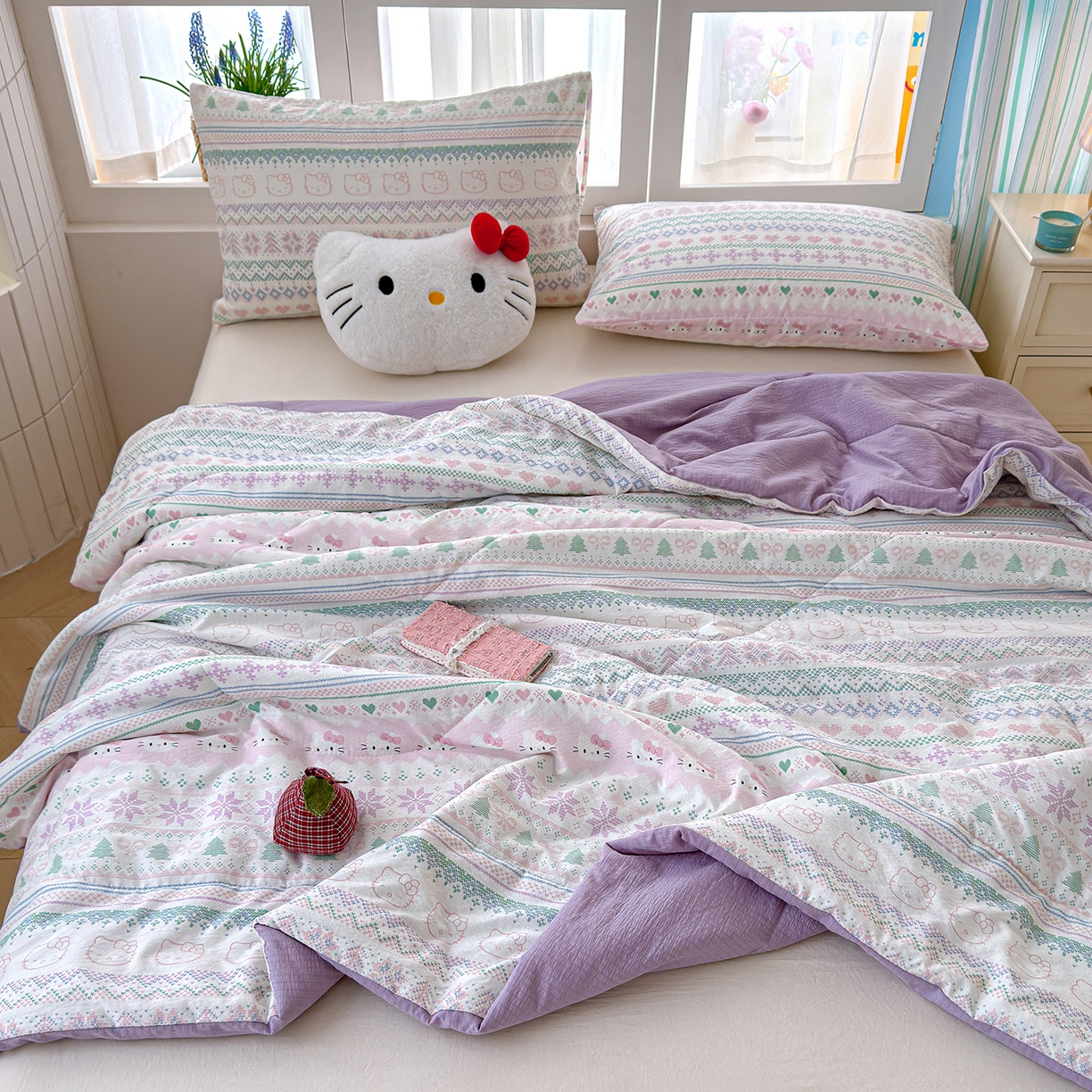 91家纺网 家纺一手货源 找家纺 弗苓家纺 2026新款A类云感有氧双层纱夏被夏凉被 针织猫趣