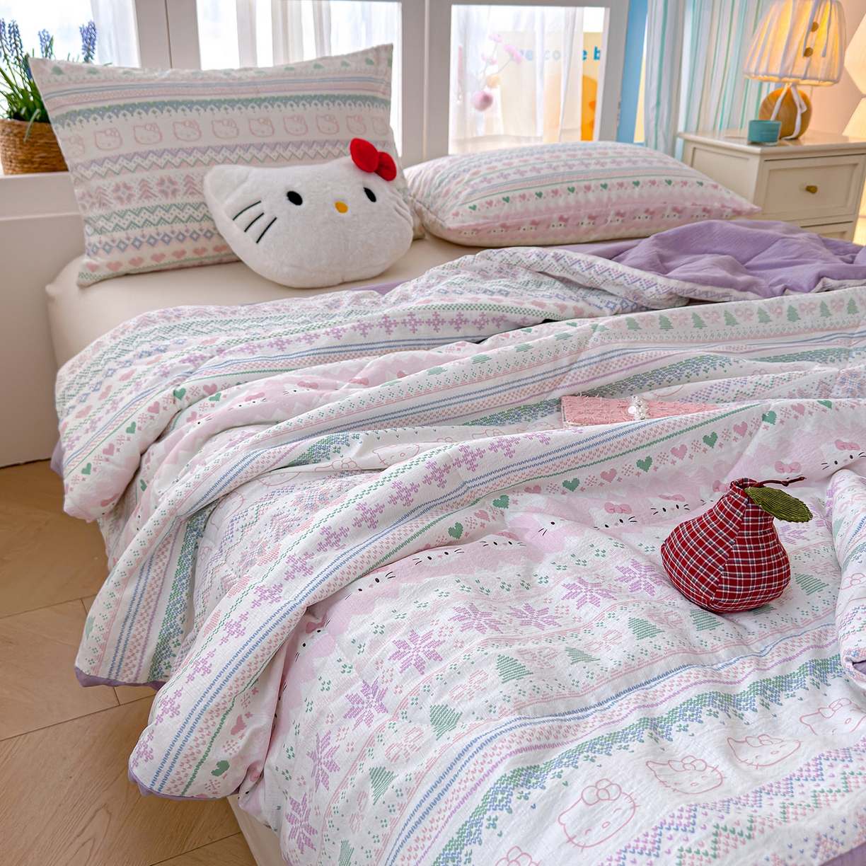 91家纺网 家纺一手货源 找家纺 弗苓家纺 2026新款A类云感有氧双层纱夏被夏凉被 针织猫趣