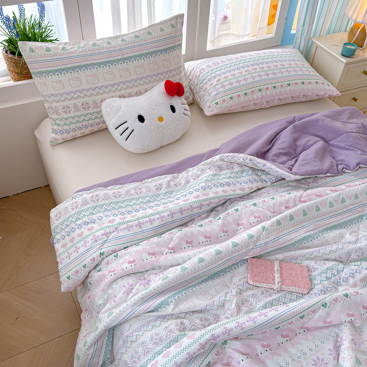 91家纺网 家纺一手货源 找家纺 弗苓家纺 2026新款A类云感有氧双层纱夏被夏凉被 针织猫趣