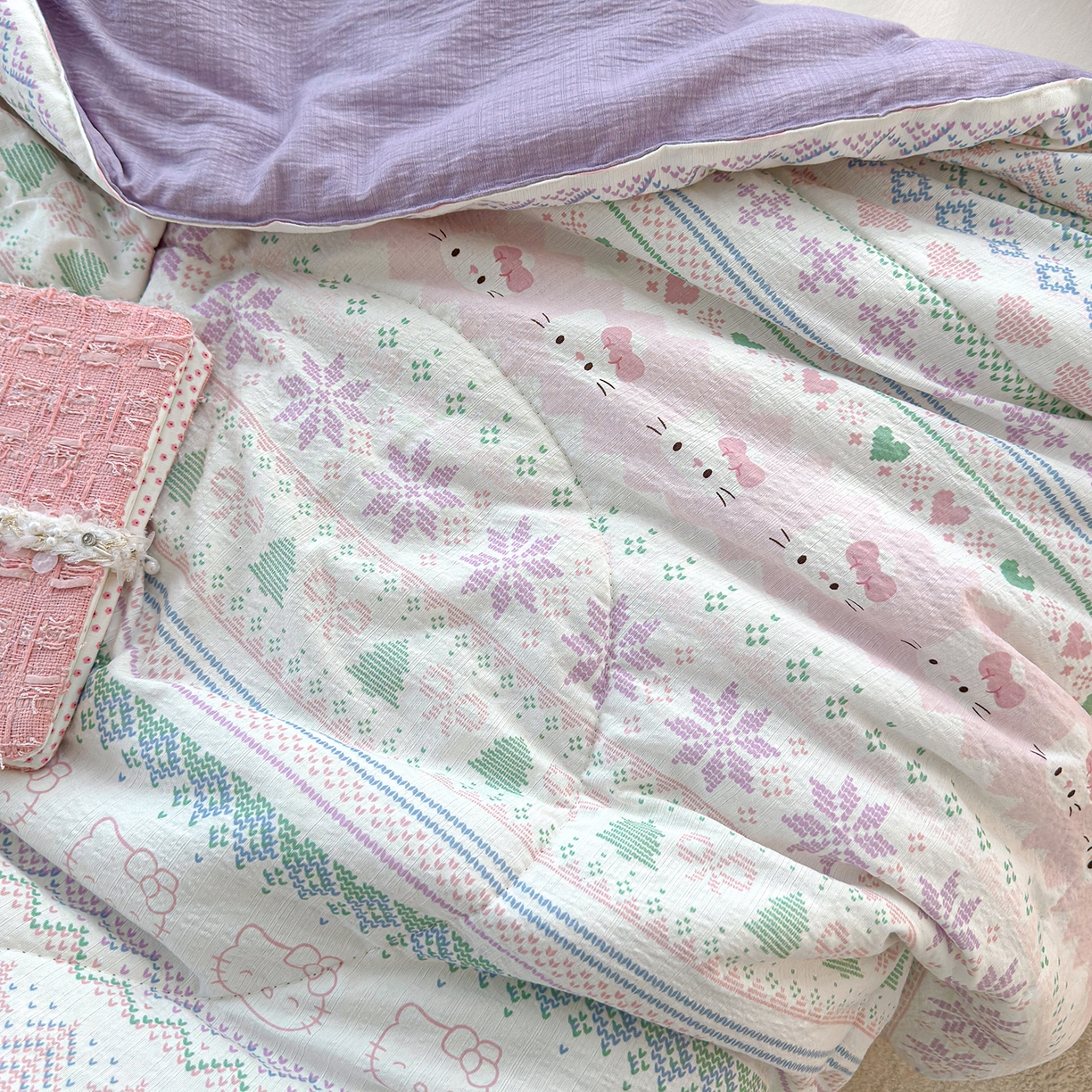 91家纺网 家纺一手货源 找家纺 弗苓家纺 2026新款A类云感有氧双层纱夏被夏凉被 针织猫趣